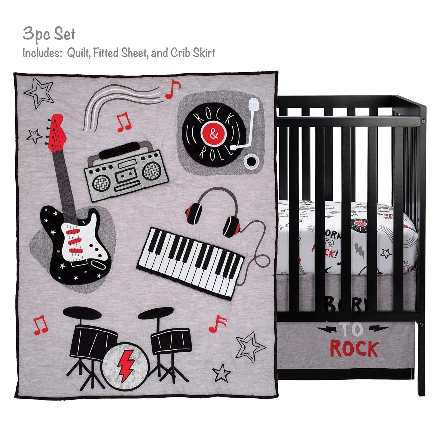 Lambs & Ivy Rock Star Musical Instruments 3-Piece Baby Crib Bedding Set - Gray