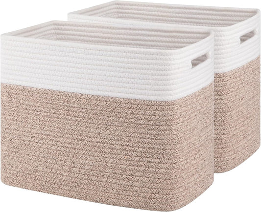 OIAHOMY Storage baskets for Shelf, Toy Storage Basket, Collapsible Storage Bins, Blanket Basket Living Room, Closet Storage for Bedroom, 15 x 9.8 x 11.8 Inches-Pack of 2-Brown, FSB-H-P-02