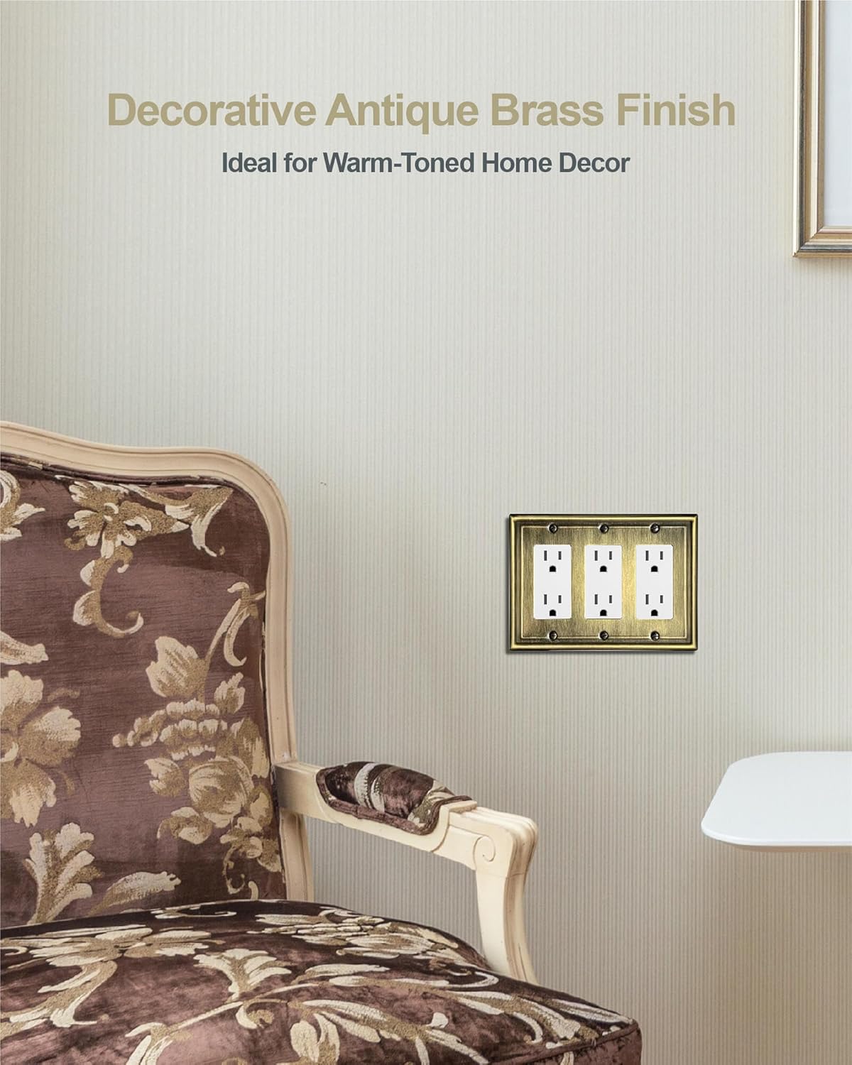 1 Pack Triple Decorator Wall Plates, Metal Electrical Outlet Covers for Receptacles, Dimmer Switches, GFCI Outlets, Antique Brass, 6.77''*4.88'', Midisze, 3 Gang