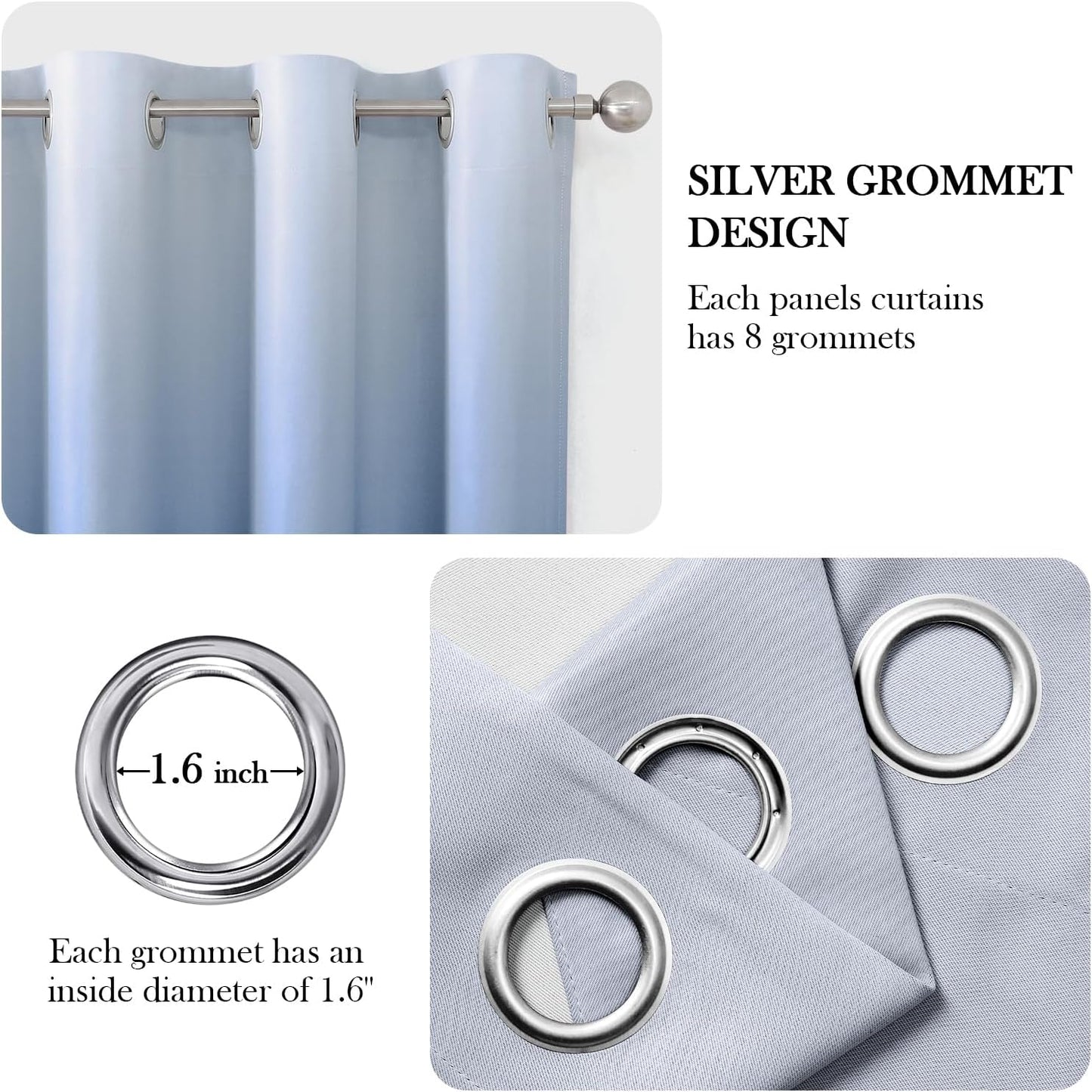 HOMEIDEAS Navy Blue Ombre Blackout Curtains 52 X 84 Inch Length Gradient Room Darkening Thermal Insulated Energy Saving Grommet 2 Panels Window Drapes for Living Room, Bedroom