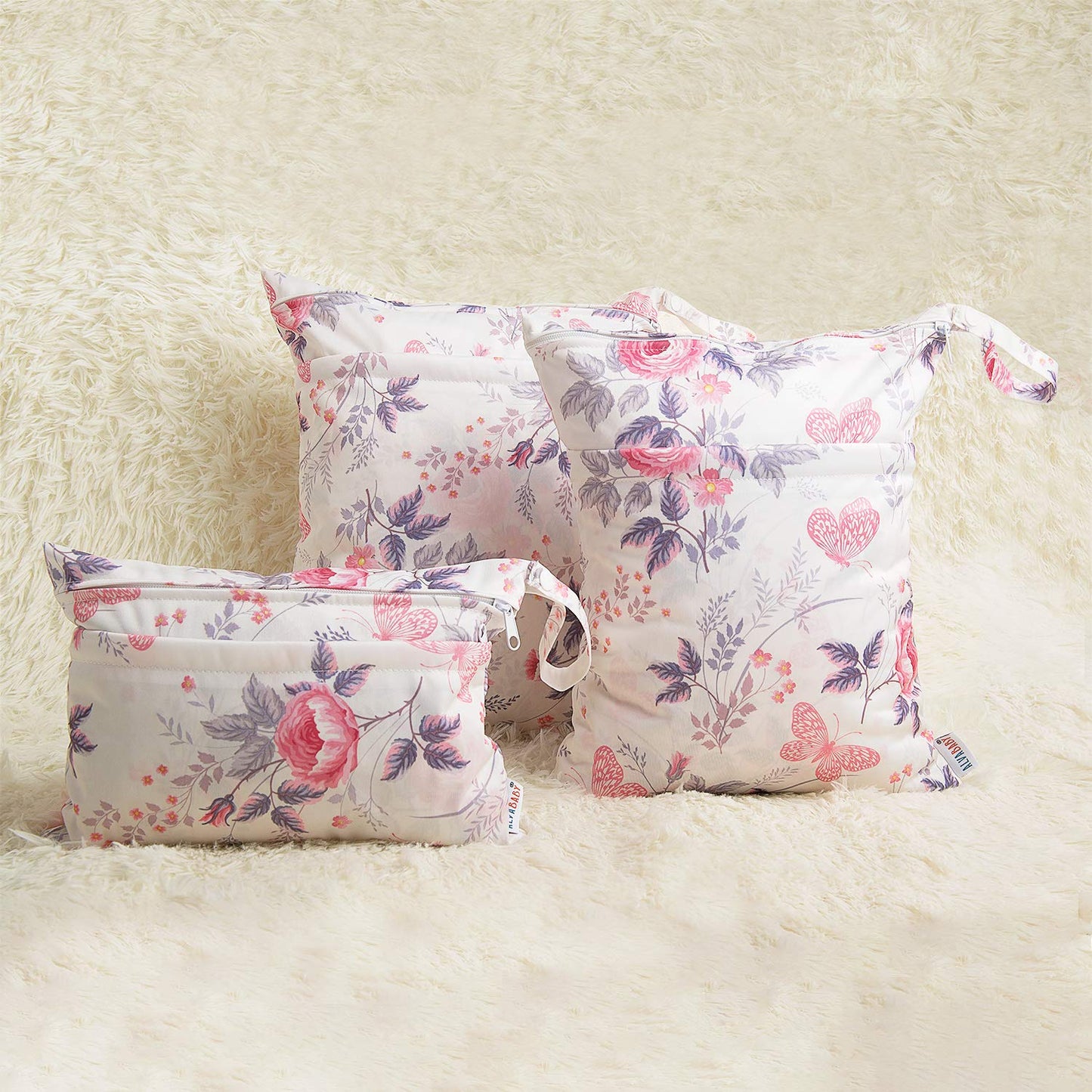 ALVABABY 3pcs Baby Cloth Diaper Wet Dry Bags Waterproof Reusable with Two Pockets|Travel Beach Pool Daycare Soiled Baby Items Yoga Gym Bag for Swimsuits or Wet Clothes 3L-H066