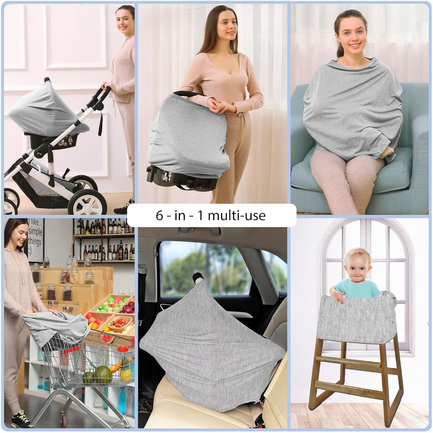 Car Seat Covers Baby - Multi-use Cover Carseat Canopy, Breathable Breastfeeding Cover, Car Seat Covers for Bbies, Boys & Girls Shower Gifts (Knit Grey)