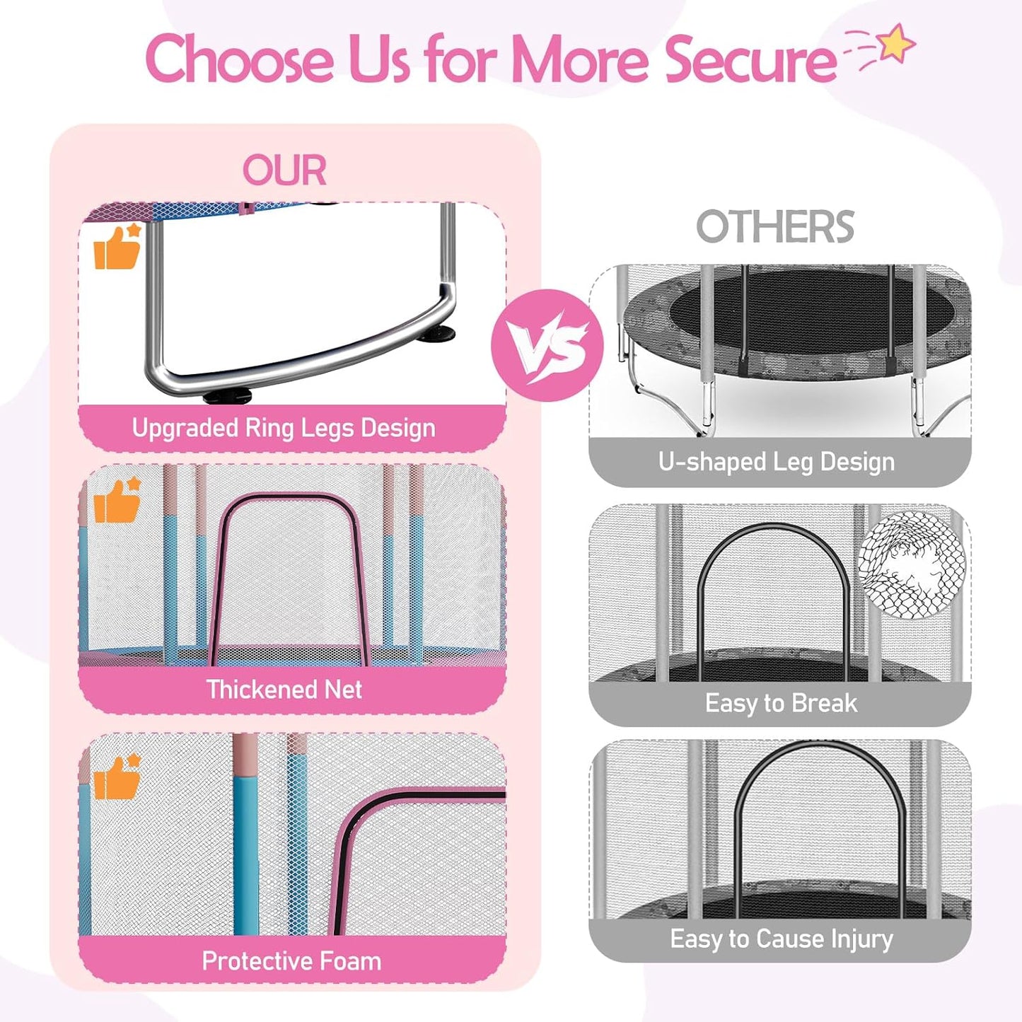 Kids Trampoline with Safety Net – 440lbs Capacity, Upgraded Rust-Proof Ring Legs, Adjustable Gymnastics Bar & Toys – Indoor Outdoor Toddler Trampoline for Boys & Girls Ages 1-8