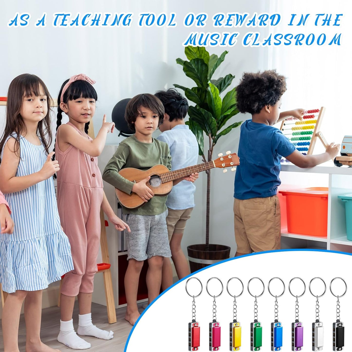 Ecally 64 Pcs Mini Harmonica Keychain for Kids Operation Christmas Favors Portable Wind Instruments 4 Holes 8 Tunes Harmonica Music Party Favors Cute Music Keychain Accessory (Multicolor)