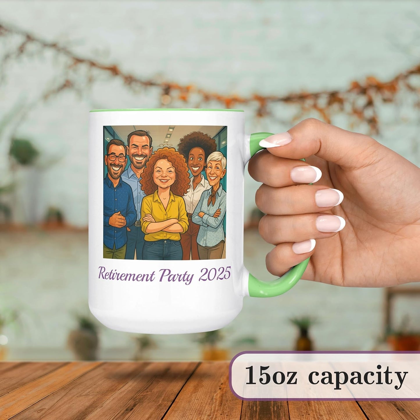 Personalized Coffee Mug, Custom Photo Caricature Gift, Funny Customized Coffee Gift for Men & Women, Custom Mugs with Pictures, Light Green 15oz Customized Ceramic Tea Cup