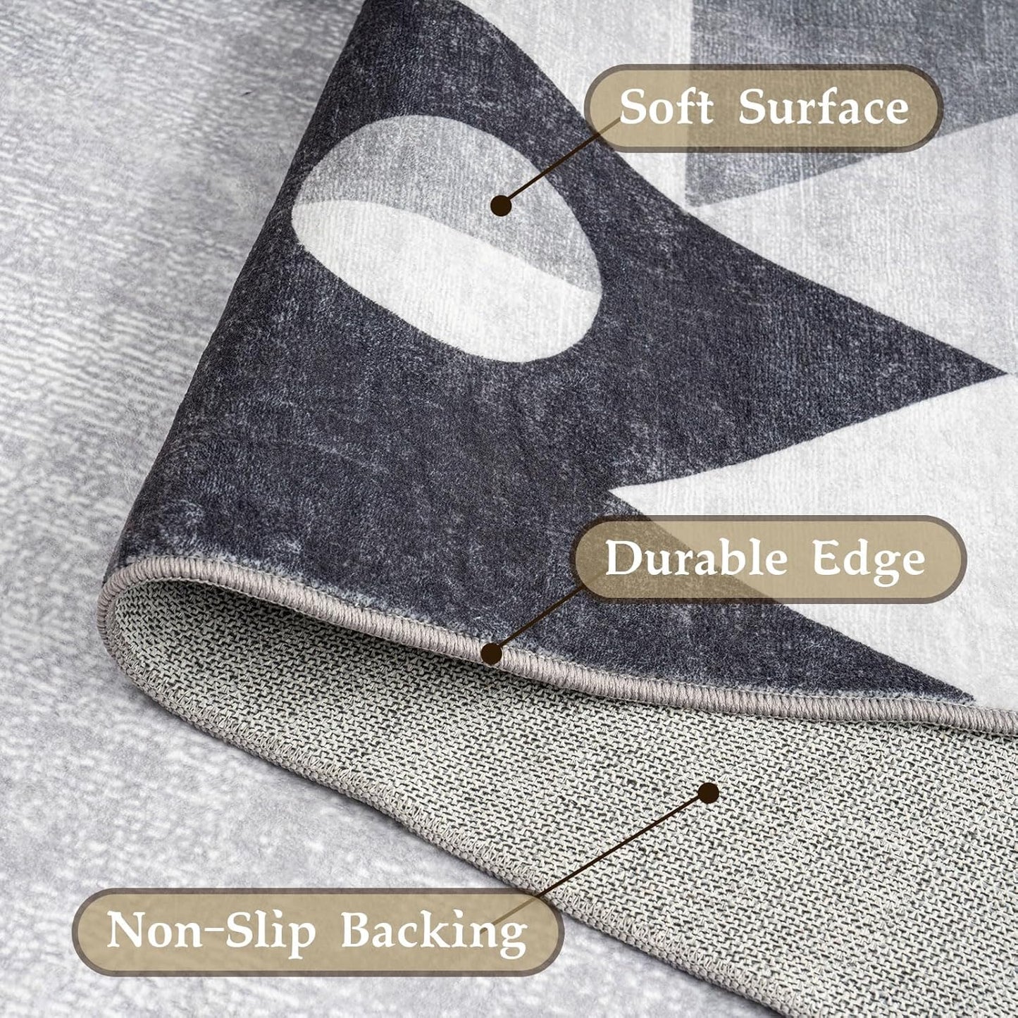 HOMFINE Washable Modern Area Rug - Geometric Style 9x12 Rugs for Living Room, Bedroom, Machine Washable Rug Soft Non Slip Non Shedding Area Rug - Grey, 9'x12'
