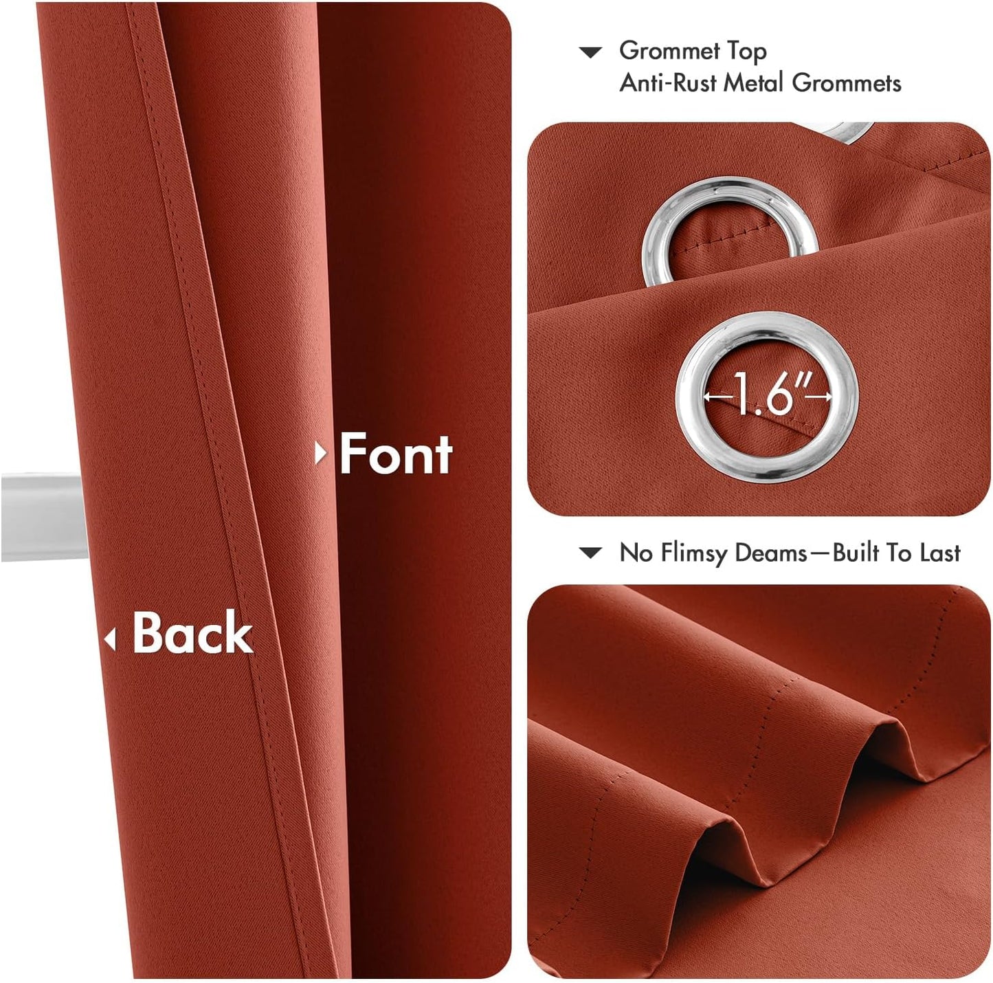 MIULEE Burnt Orange Blackout Curtains for Bedroom Living Room 63 Inches Long 2 Panels, Thermal Insulated Room Darkening Drapes Solid Grommet Top Noise Reduction Terracotta Rust Fall Window Treatments