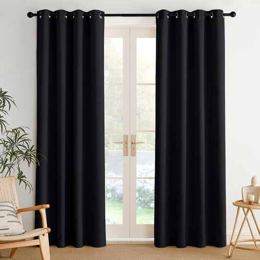 NICETOWN Black Blackout Curtains Bedroom Drapes 84 inch long 2 Panels, Cortinas Thermal Grommet Curtains for Living Room, Noise Reducing Privacy Window Treatment Shades for Nursery, Laundry Patio, W52
