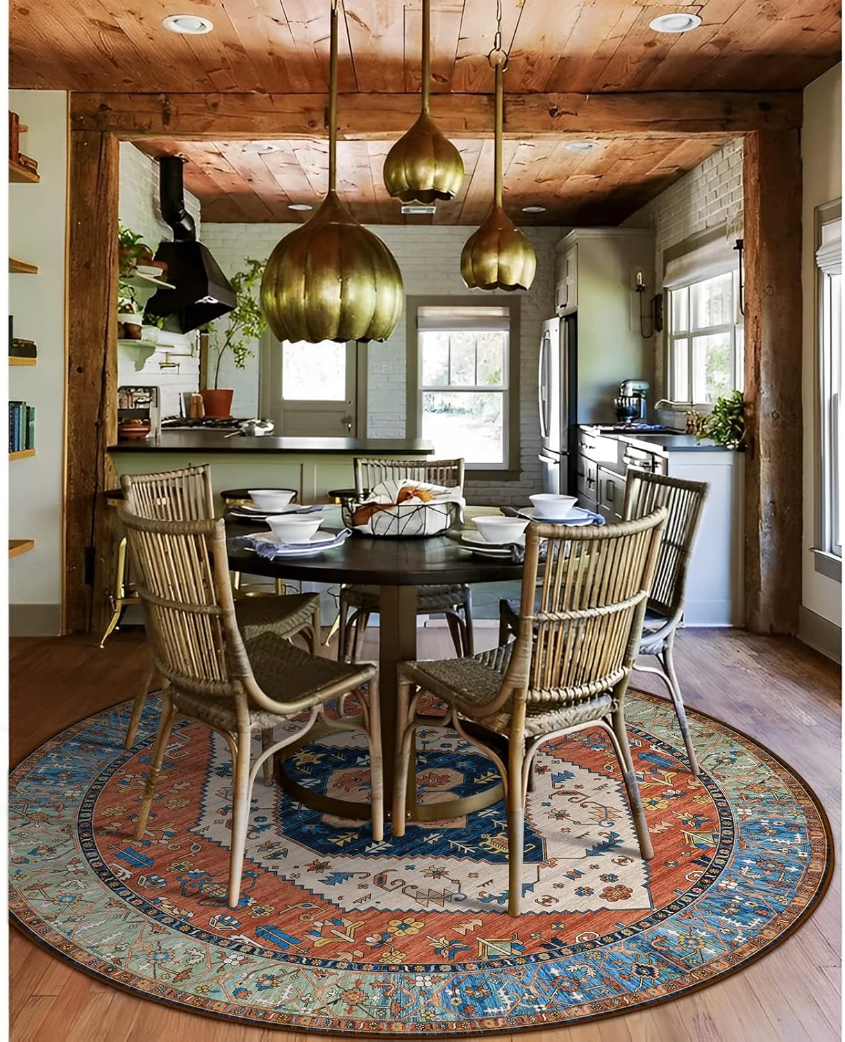 Lahome Ultra-Thin Round Rugs - 6ft Washable Round Area Rugs for Living Room Non-Slip Throw Circle Rugs for Bedroom Dining Room Rug, Non-Shedding Office Rug Oriental Round Carpet for Bedroom Kitchen