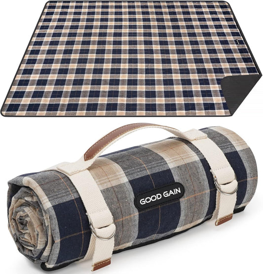 G GOOD GAIN Waterproof Picnic Blanket Portable with Carry Strap for Beach Mat or Family Outdoor Camping Party (Brown)
