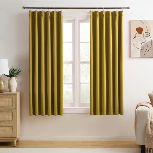 KEQIAOSUOCAI Yellow Pinch Pleated Curtains 72 Inch Length 2 Panels Set Noise Cancelling Window Drapes for Nursery Bedroom Living Room 40x72