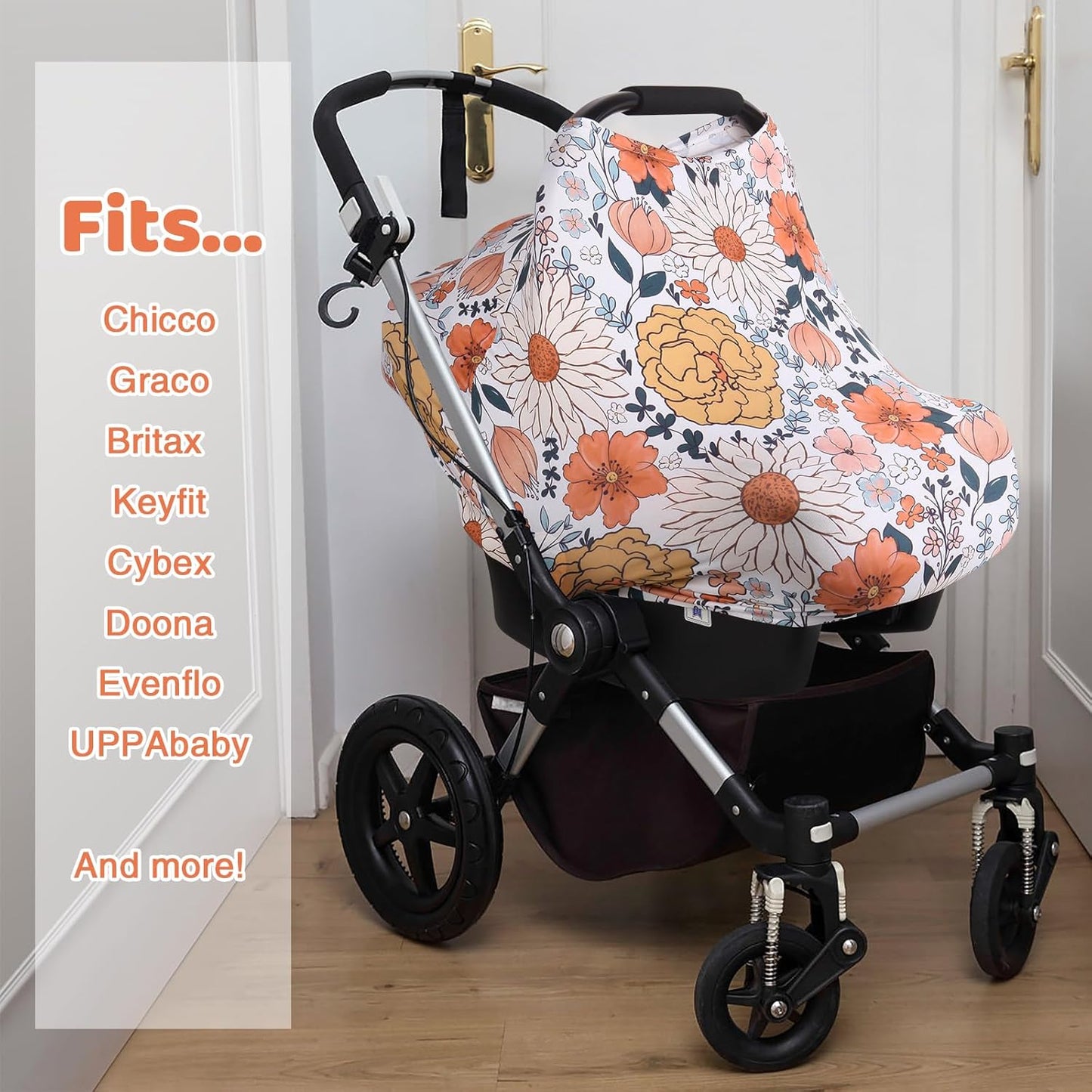 Rquite All-in-1 Car Seat Cover Baby, Carseat Covers for Girl Boy, Stretchy Soft Infant Car Seat Cover, Multi-use Baby Carrier Cover, Car Seat Canopy, Stroller Sun Shade, Nursing Breastfeeding Cover