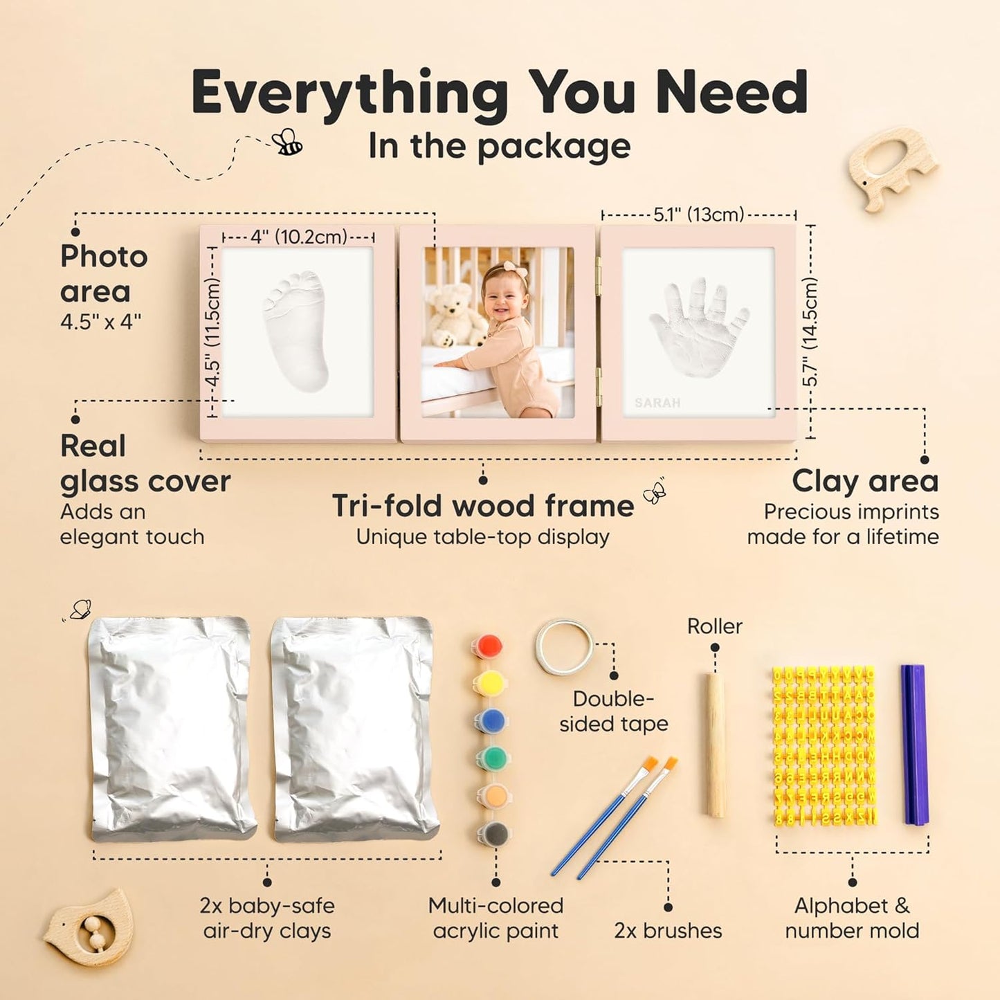 Baby Shower Gifts for Boys, Girls - Baby Hand and Footprint Kit, Newborn Handprint Kit, Keepsake Photo Frame, Nursery Picture Frame, Gender-Neutral Newborn Keepsake Gifts (Petal Pink)