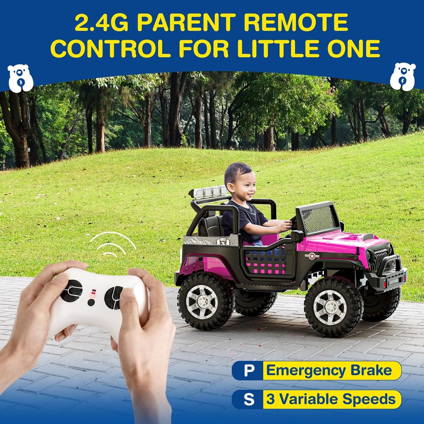 L8 2 Seater Ride On Car, 12V Kids Electric Car w/Remote Control, 4-Wheel Suspension, Bluetooth Speaker, Multi Music Modes, 3 Speeds, LED Lights, Xmas & Birthday Gift Ideas for Kids Ages 3+