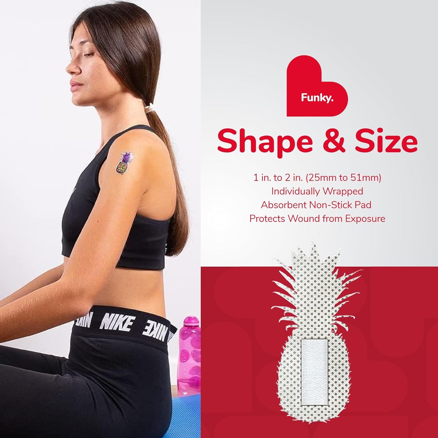 BioSwiss Bandages, Pineapple Shaped Self Adhesive Bandage, Latex Free Sterile Wound Care, Fun First Aid Kit Supplies for Kids, 50 Count