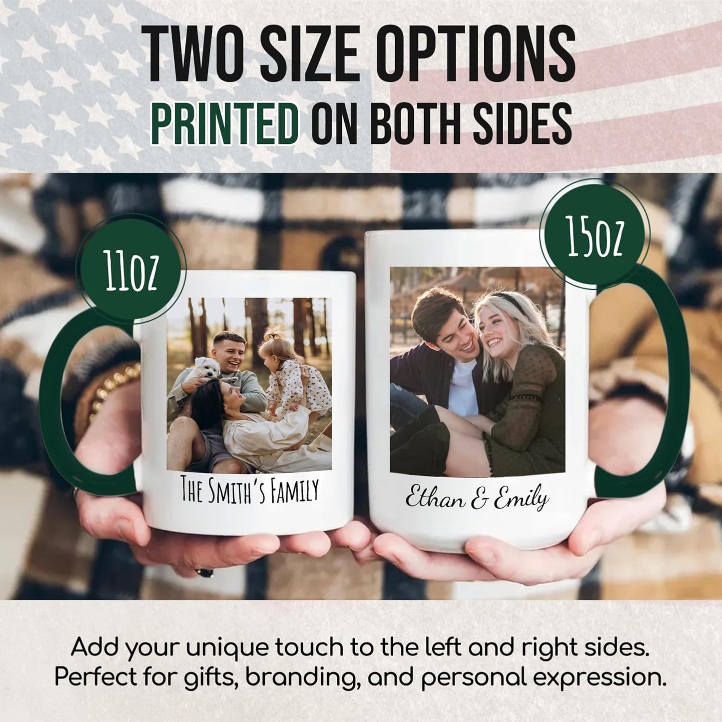 Custom Mug Upload Your Picture Personalized Coffee Mug with Photo Text Name Customized Cup Unique Ideas Gifts for Men Women Mom Dad Girlfriend Boyfriend Friend Family (Dark Green, 15oz)