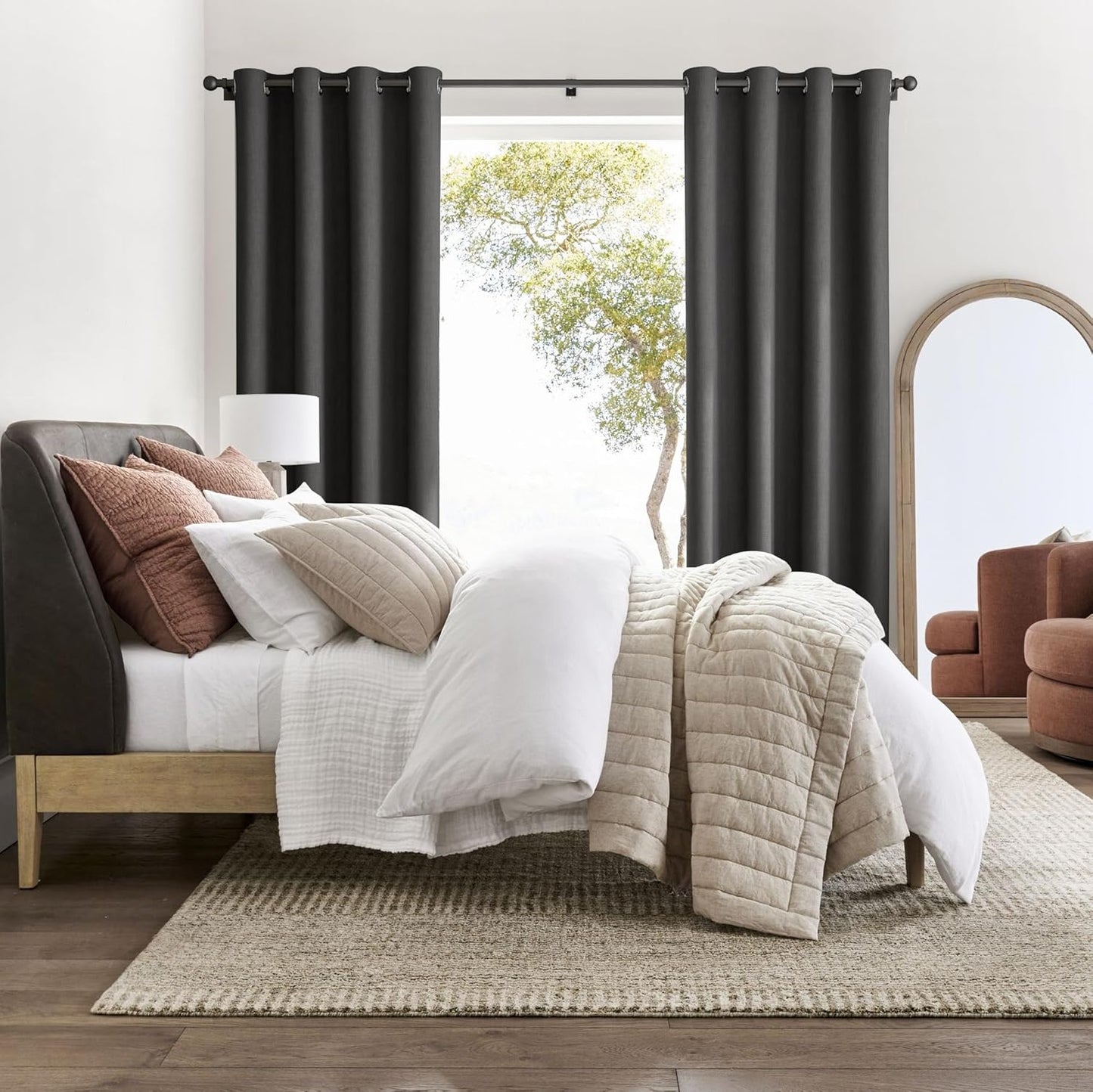 NICETOWN Blackout Curtains 96 inches Long for Living Room, Room Darkening Curtains Grey 2 Panels, 3 Pass Microfiber Noise Reducing Thermal Insulated Solid Ring Top Blackout Window Drapes