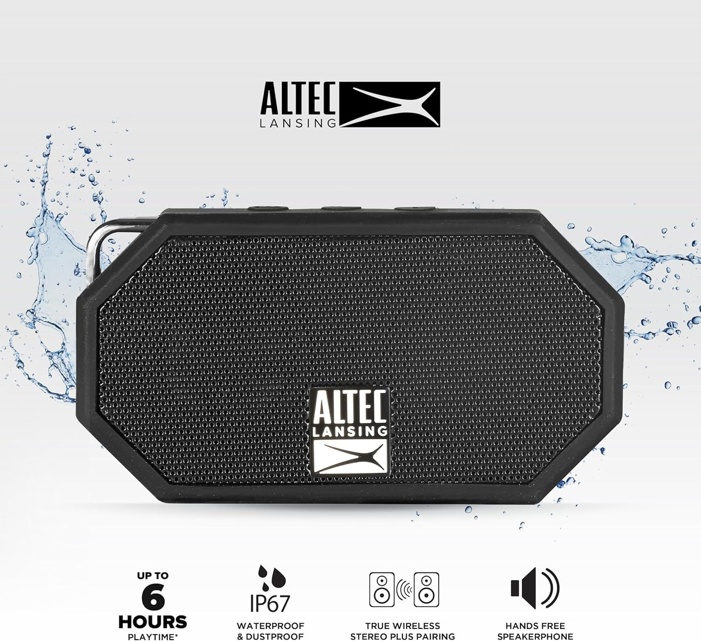 Altec Lansing Mini H2O - Waterproof Bluetooth Speaker, IP67 Certified & Floats in Water, Compact & Portable Speaker for Hiking, Camping, Pool, and Beach,Black