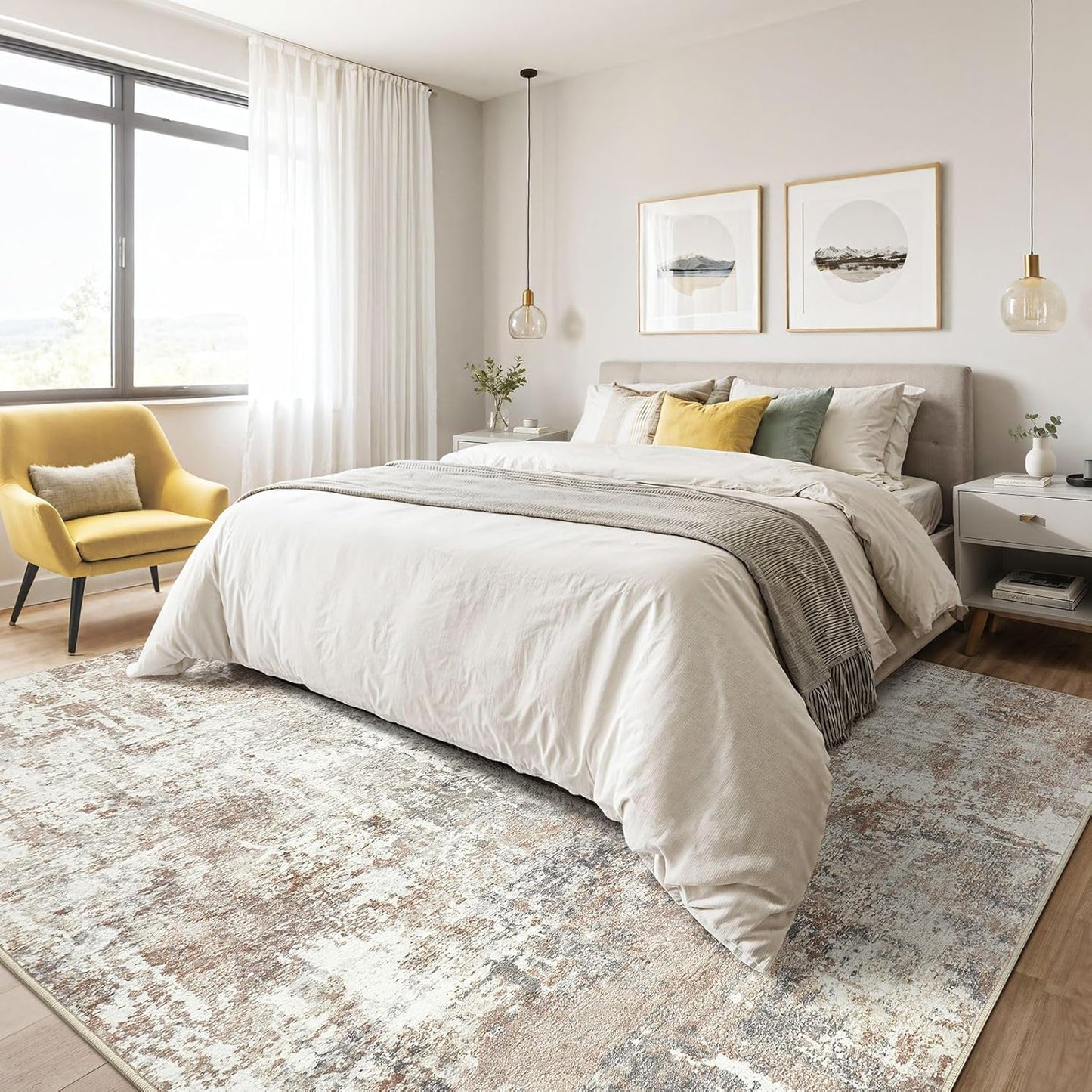 Large Area Rugs 12x15: Washable Abstract Modern Soft Rug Stain Resistant Indoor Floor Non-Slip Accent Carpet for Living Room Bedroom Nursery Playroom Dining Room Office Dorm Home House- Brown