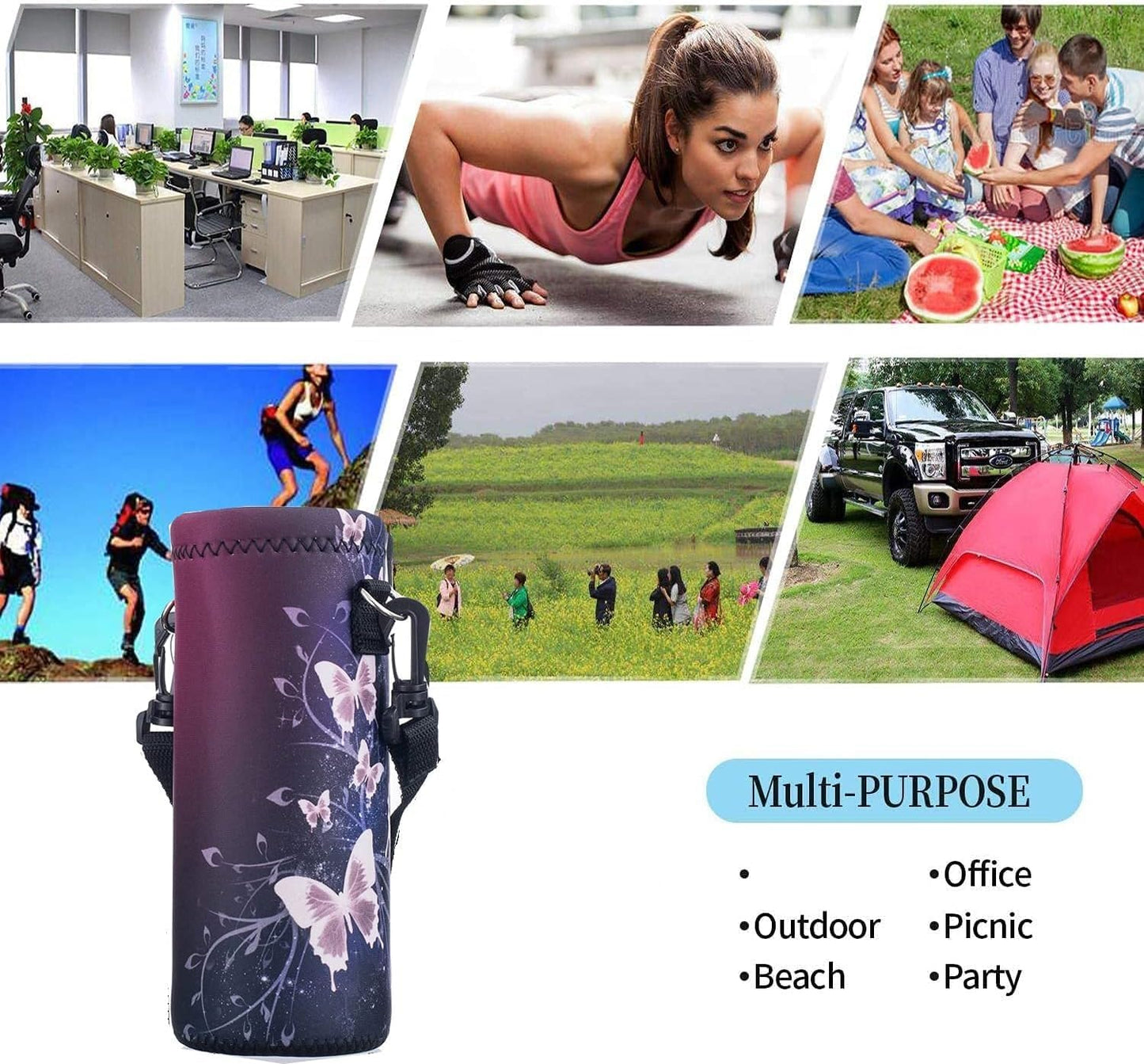 AUPET Water Bottle Bag Carrier,24oz/32oz Insulated Neoprene bottle Sling Holder Case Pouch Cover for 1000ML/750ML Bottles with Shoulder Strap for walking