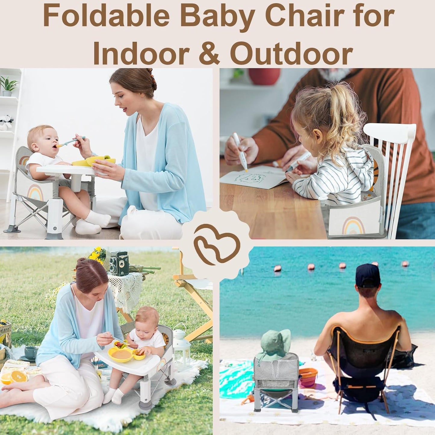 Baby Travel Booster Seat with Double Tray, BabyBond Upgraded Toddler Portable Baby Chair, Booster Seat for Dining Table, Stable and Foldable Booster Baby Chair for Indoor/Outdoor (Grey Lion)