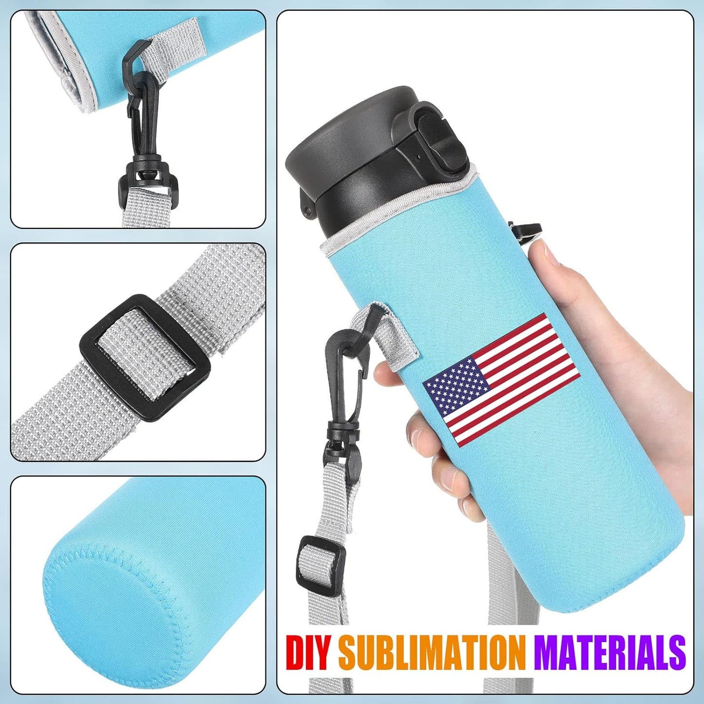 Rtteri 6 Pcs Neoprene Water Bottle Carrier Bag with Adjustable Shoulder Strap 32oz Insulator Water Bottle Cover Holder Cooler Sleeve for Stainless Steel/glass/plastic (Stylish)