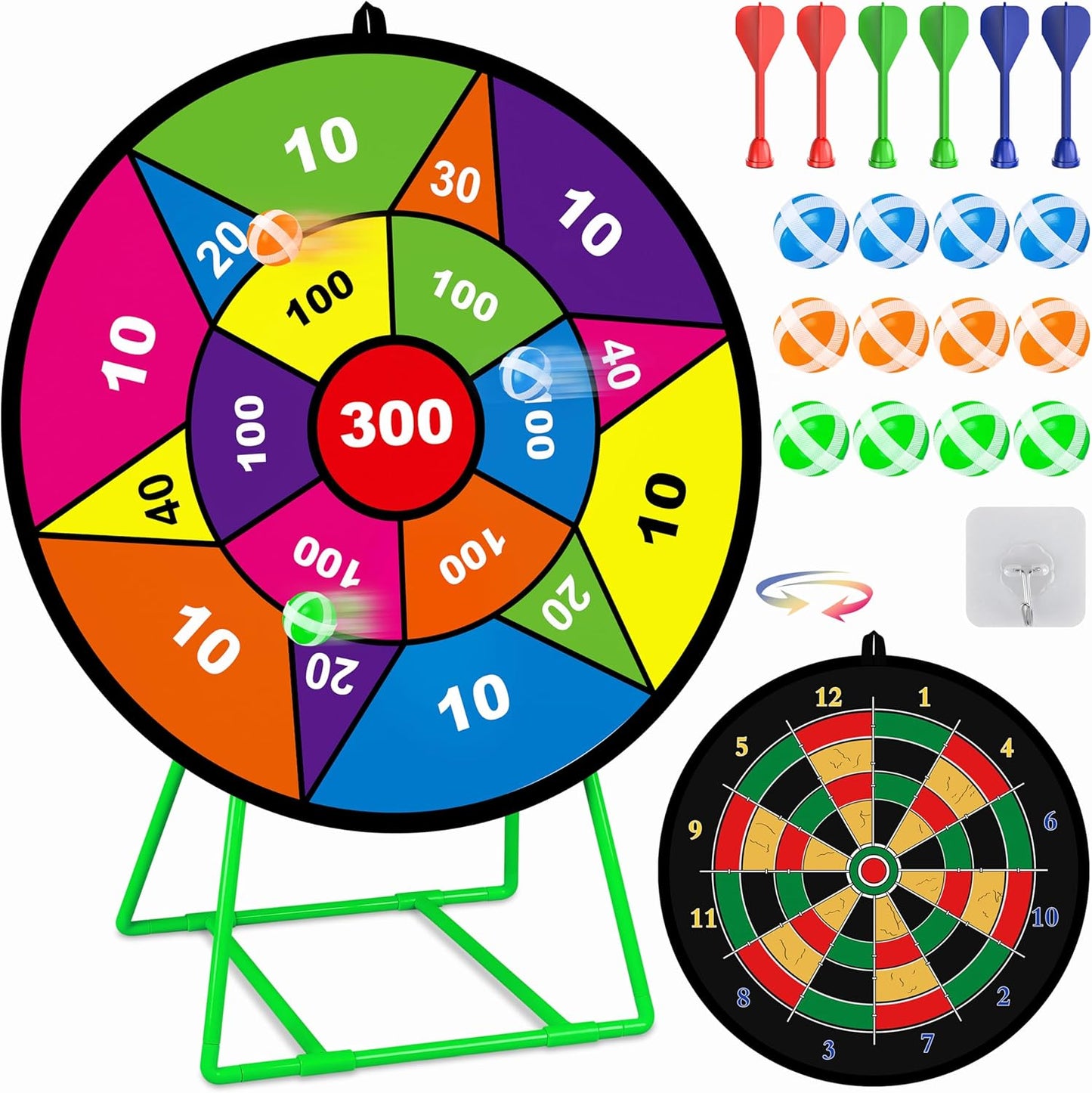 Large Dart Board for Kids, Kids Double-Sided Dart Board with Sticky Balls and Darts, Indoor/Outdoor Sport Fun Party Play Game Toys, Gifts for 3 4 5 6 7 8 9 10 11 12 Year Old Boys Girls