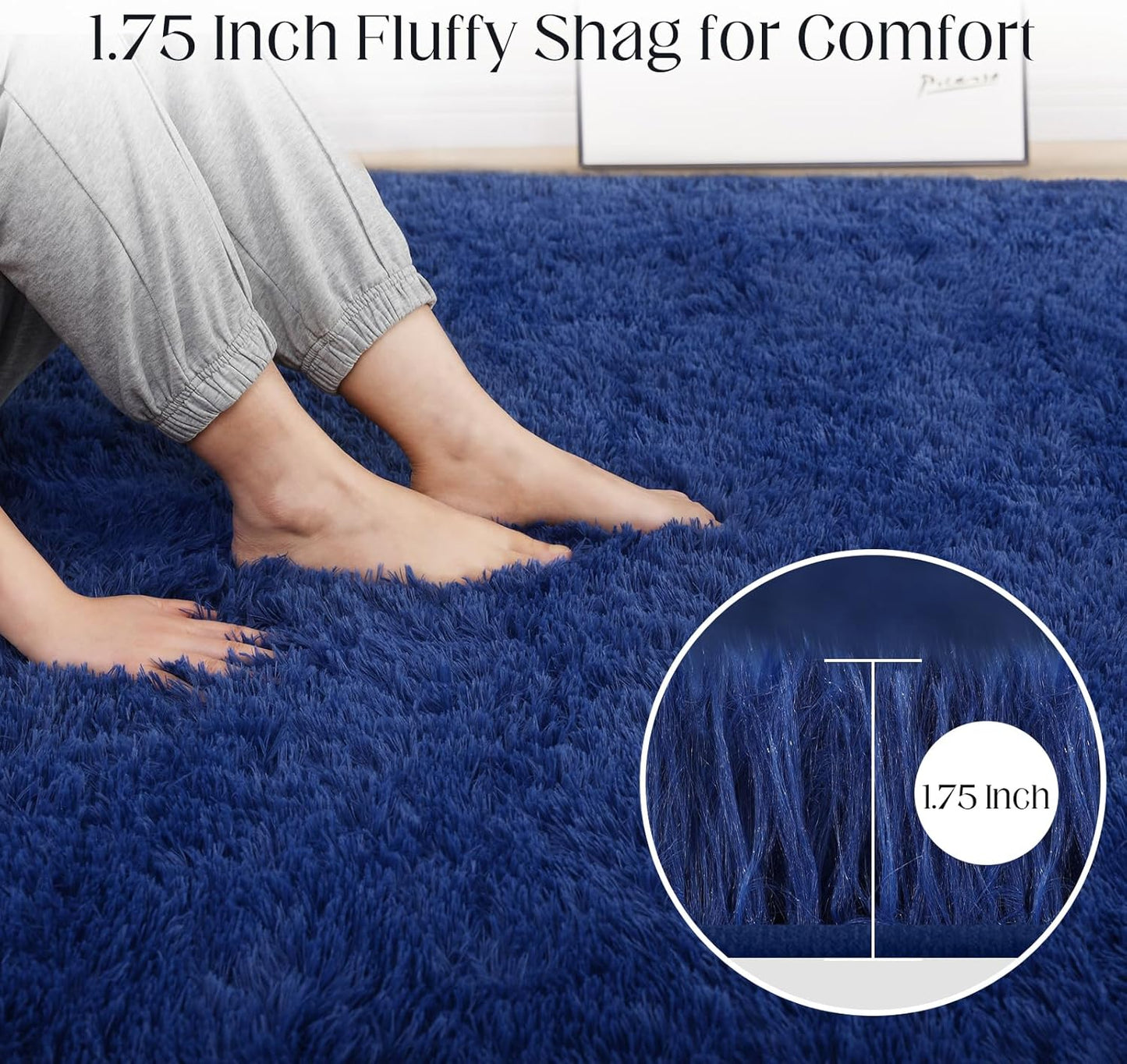 Soft 6x9 Blue Rug, Fluffy Area Rugs for Living Room, Plush Navy Area Rugs for Bedroom, Non-Slip Indoor Carpet for Nursery, Study Room, Kids Room, Room Decor