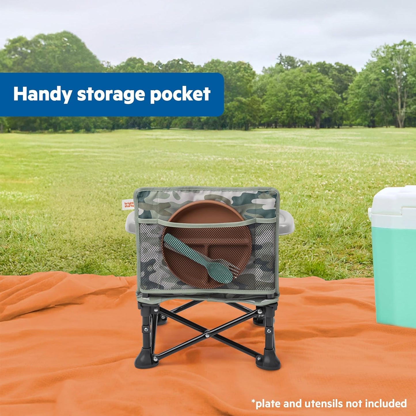 Ford Bronco Pop 'N Sit Portable Booster Chair by Bright Starts, Floor Seat, Indoor/Outdoor Use, Compact Fold, Camo Print, 6 Mos - 3 Yrs