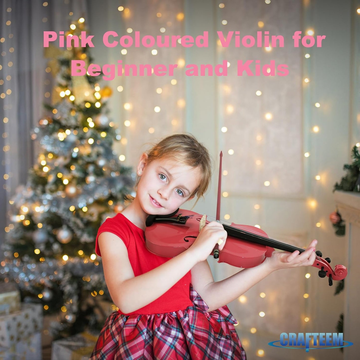 1/4 Fiddle Pick Colored Premium Violin Outfit for Beginners Adults Kids With 5 Color Fingering Tape- Handcrafted Student Beginner Violin. (Pink, 1/4)