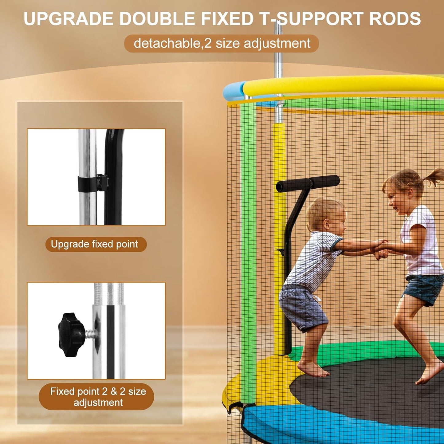 Trampoline for Kids with Anti-Rollover Round Bottom and Swing,55" Toddler Mini Trampoline for Kids Up to 440 Ibs,Gifts for Ages 3 Years and UP Indoor or Outdoor Play