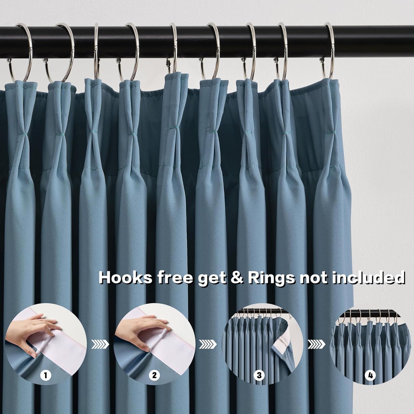 Slate Blue Blackout Curtains 90 Inches Long, Pinch Pleat with Hooks, Black Out Drapes Thermal Insulated Modern Elegant Greyish Blue Darkening Window Curtain Panels for Kids Nursery 40X90-in