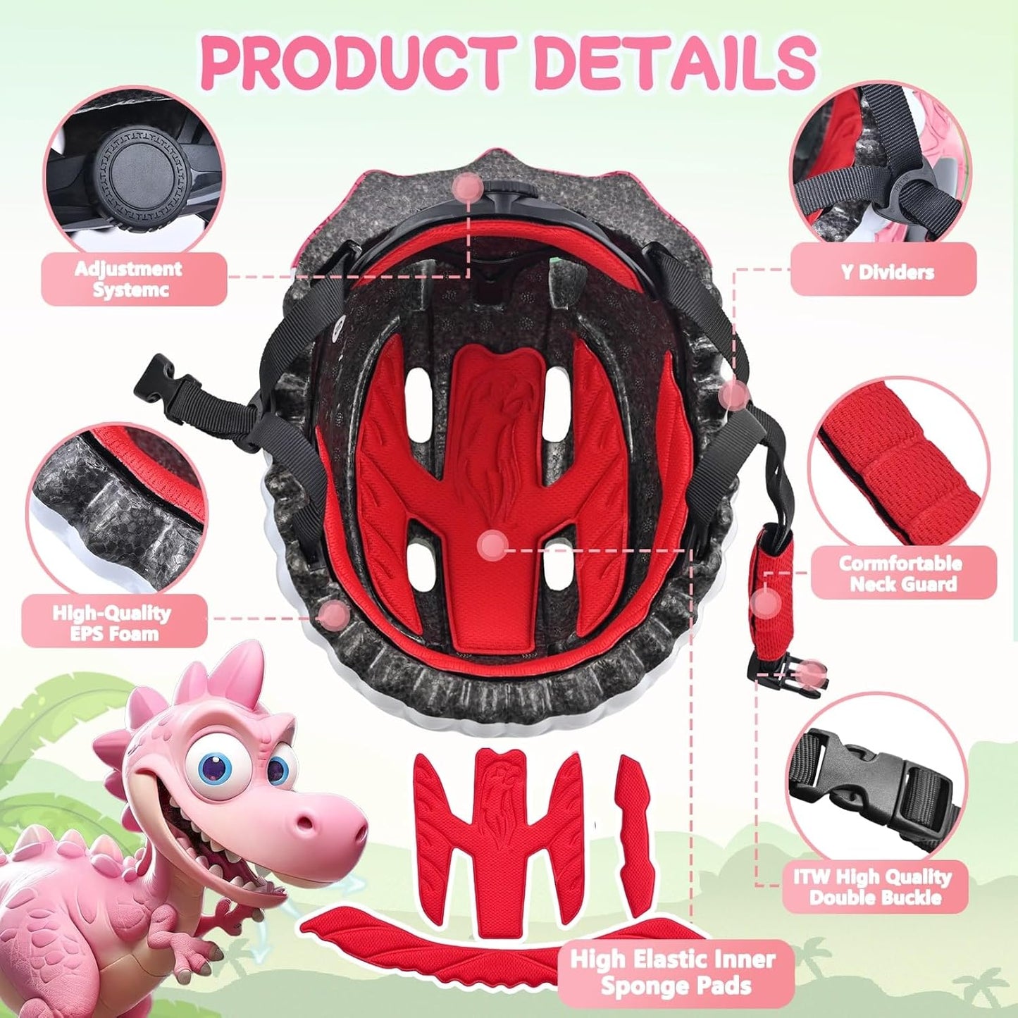 Toddler/Kids Bike Helmet Set for Boys Girls 3D Adjustable Kids Helmet Protective Gear Set Knee Elbow Wrist Pads and Multi-Sports Skateboard Scooter Cycling Roller Balance Bike