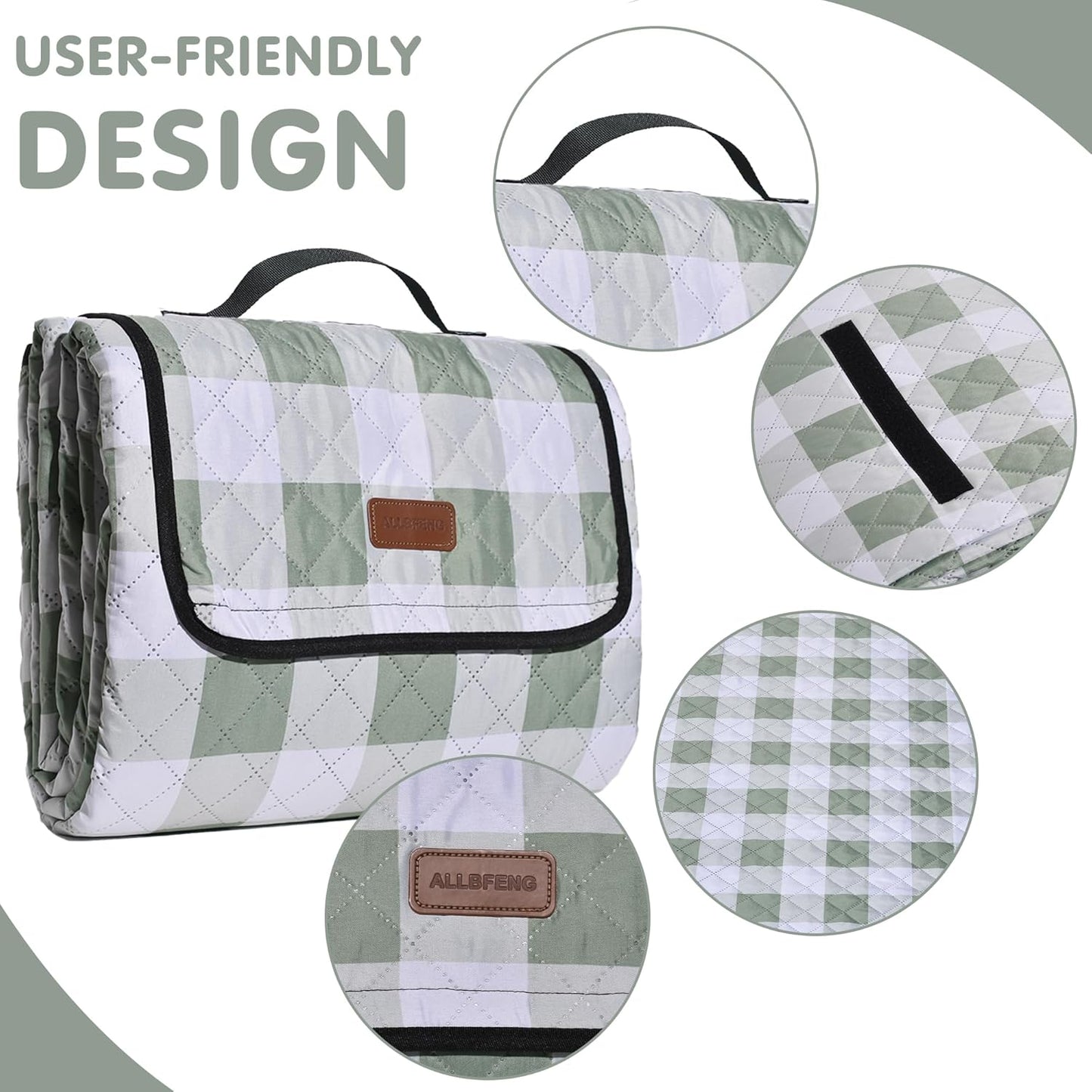 Extra Large Picnic Blanket 80''x 60'' Picnic Mat Waterproof Sand Proof Foldable for Beach, 5-Layer Outdoor Blanket for 6 to 8 Adults,Camping Lawn Hiking Travel Park Music Festival Wedding Mats(Green)