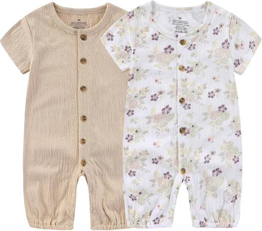 Baby Girl Romper Button Jumpsuit Summer Infant Boy Clothes for 0-24 Months