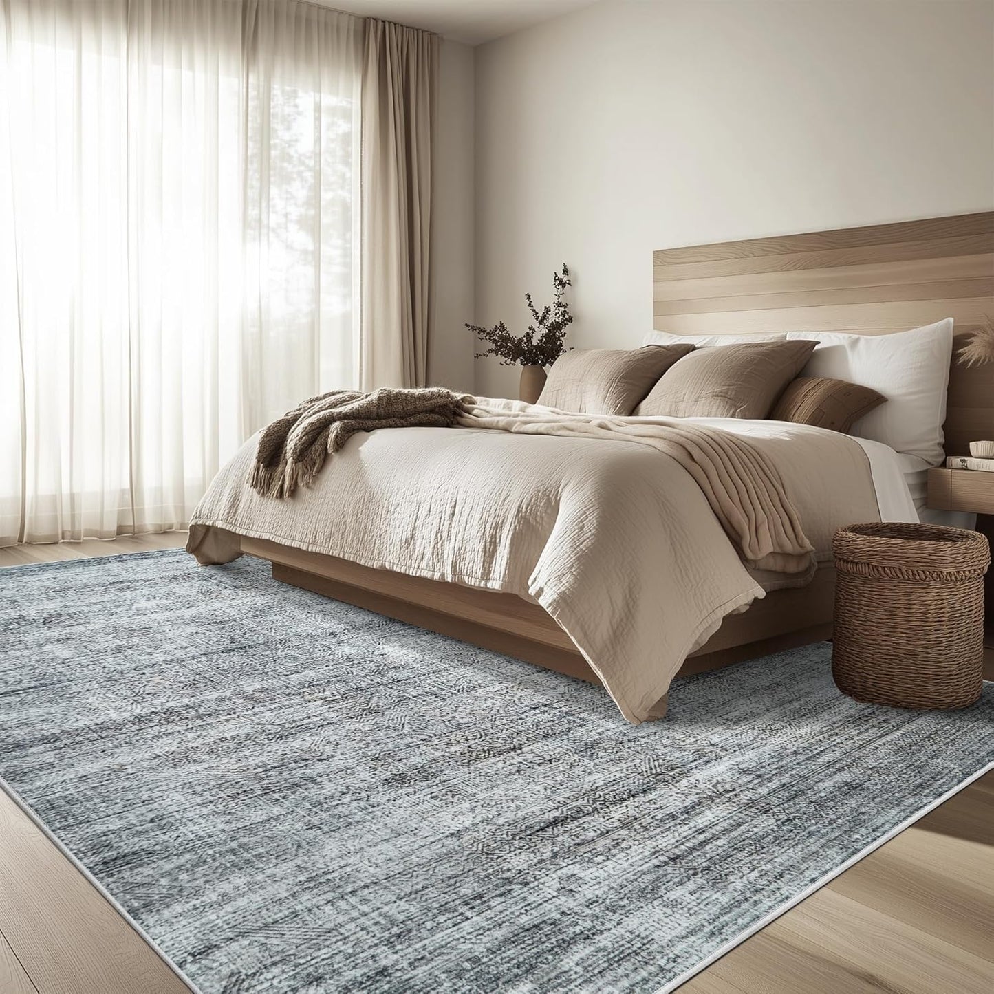 9x12 Area Rug Living Room Rugs - Washable Rug Large Modern Abstract Soft Thin Carpets Indoor Floor No Slip Vintage Carpet for Bedroom Under Dining Table Nursery Home Office Decor Gray Blue