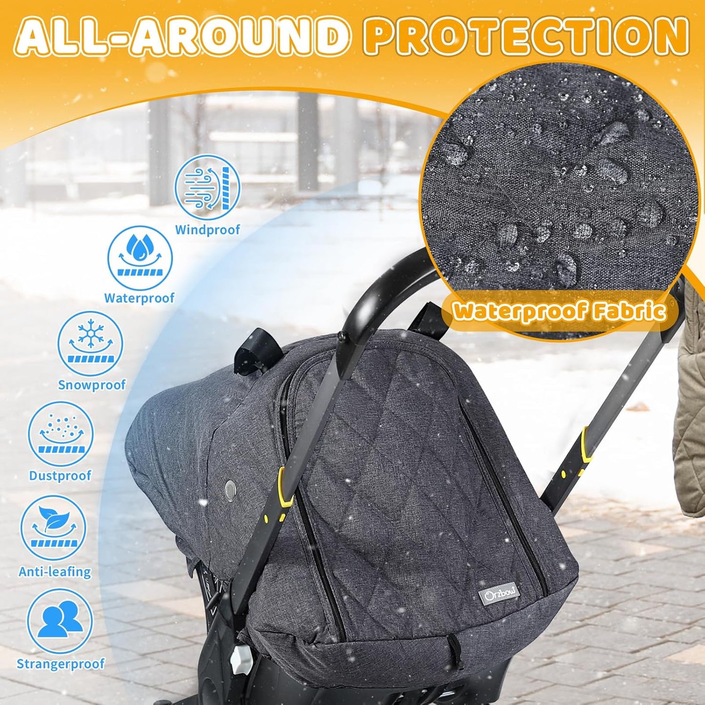Orzbow Baby Car Seat Cover, Winter Carseat Cover with Zipper Access, Weather & Wind Proof, Side Breathable, Compatible with Doona Car Seats and Strollers, Newborn Essentials Carrier Canopy, Dark Grey