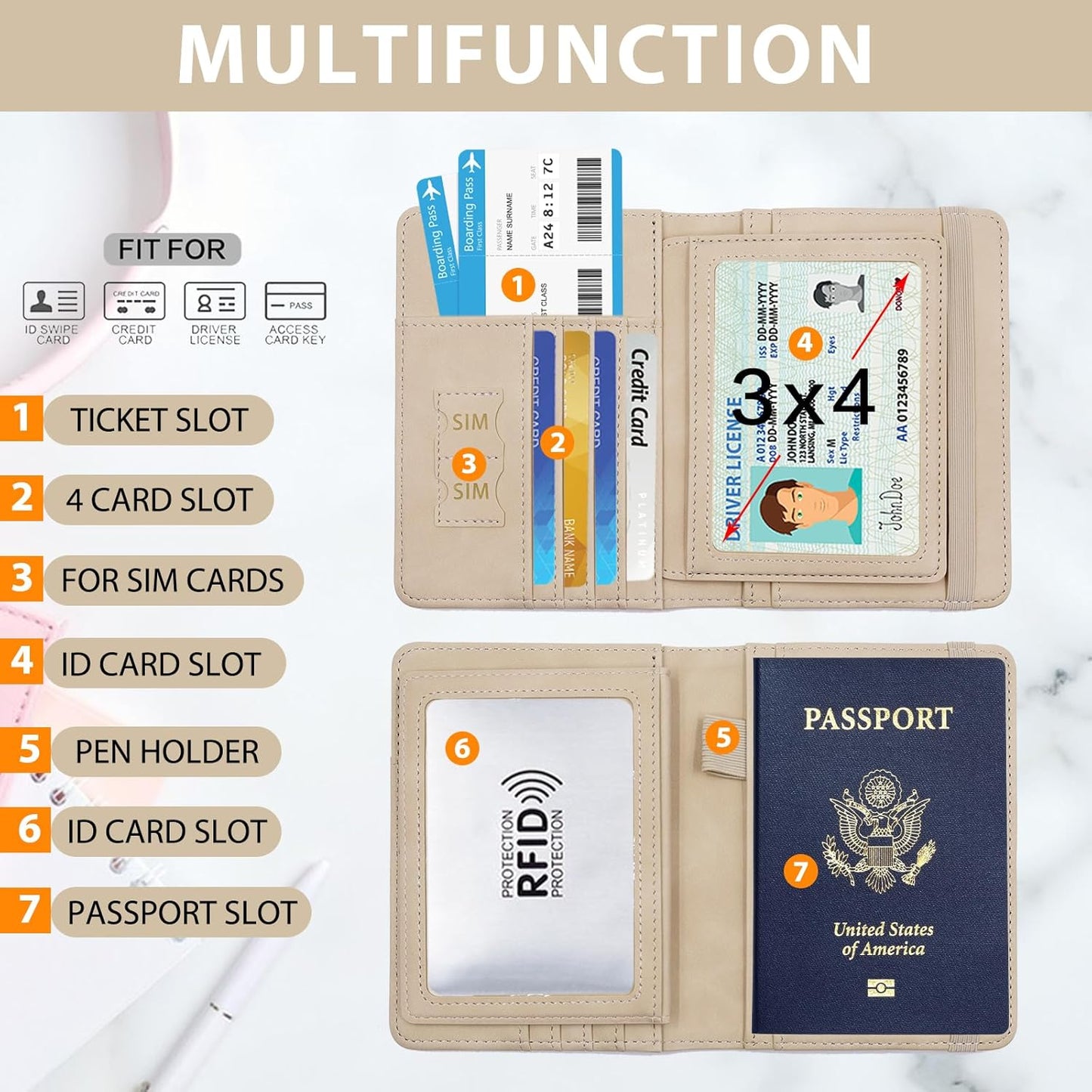 Melsbrinna Rfid Passport Holder for Travel women/Men, Cute Passport Wallet Rfid Blocking Card Slots, Rfid Passport Cover/CaseTravel Wallet, Passport Book Holder (1, Beige)