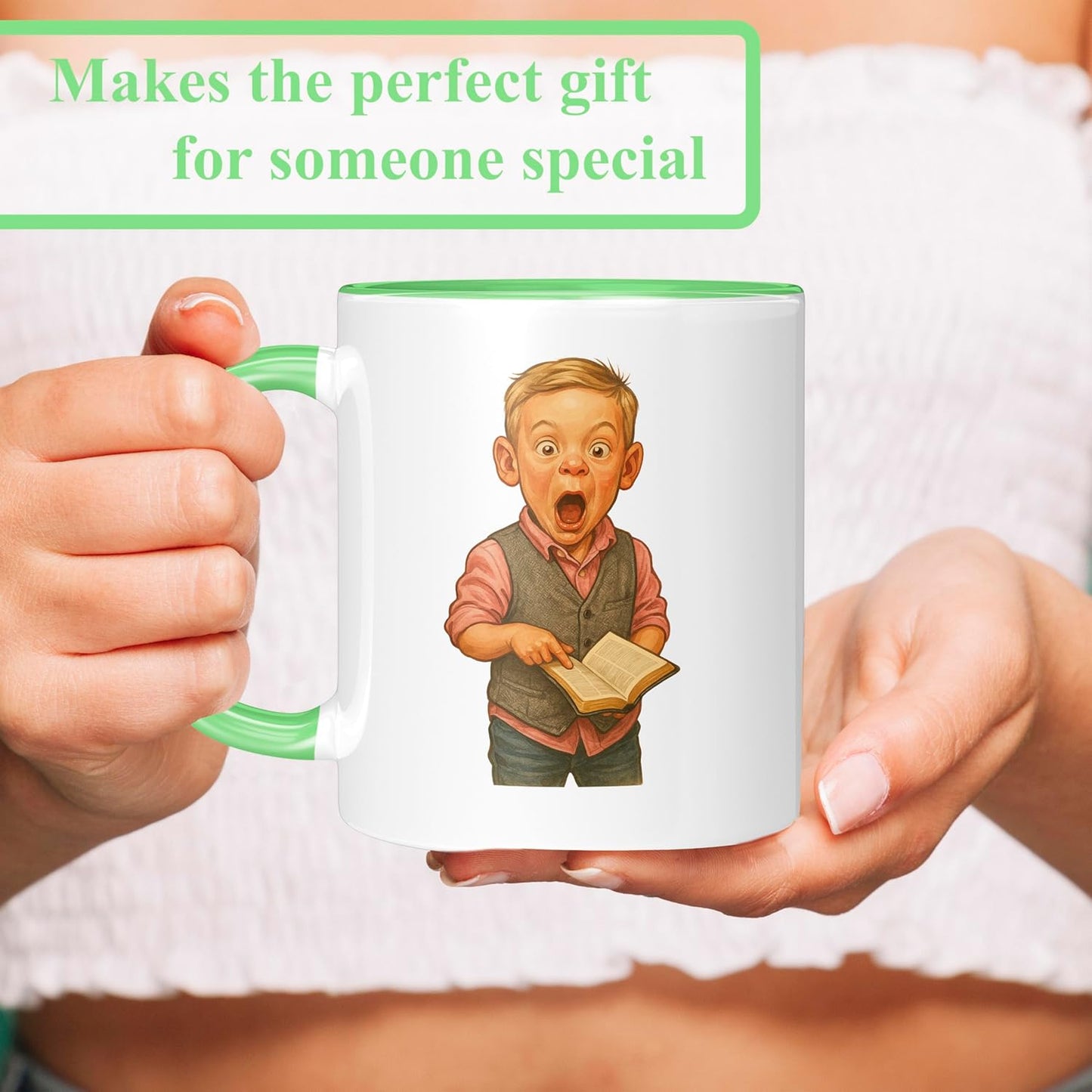 Personalized Coffee Mug, Custom Photo Caricature Gift, Funny Customized Coffee Gift for Men & Women, Custom Mugs with Pictures, Light Green 11oz Customized Ceramic Tea Cup