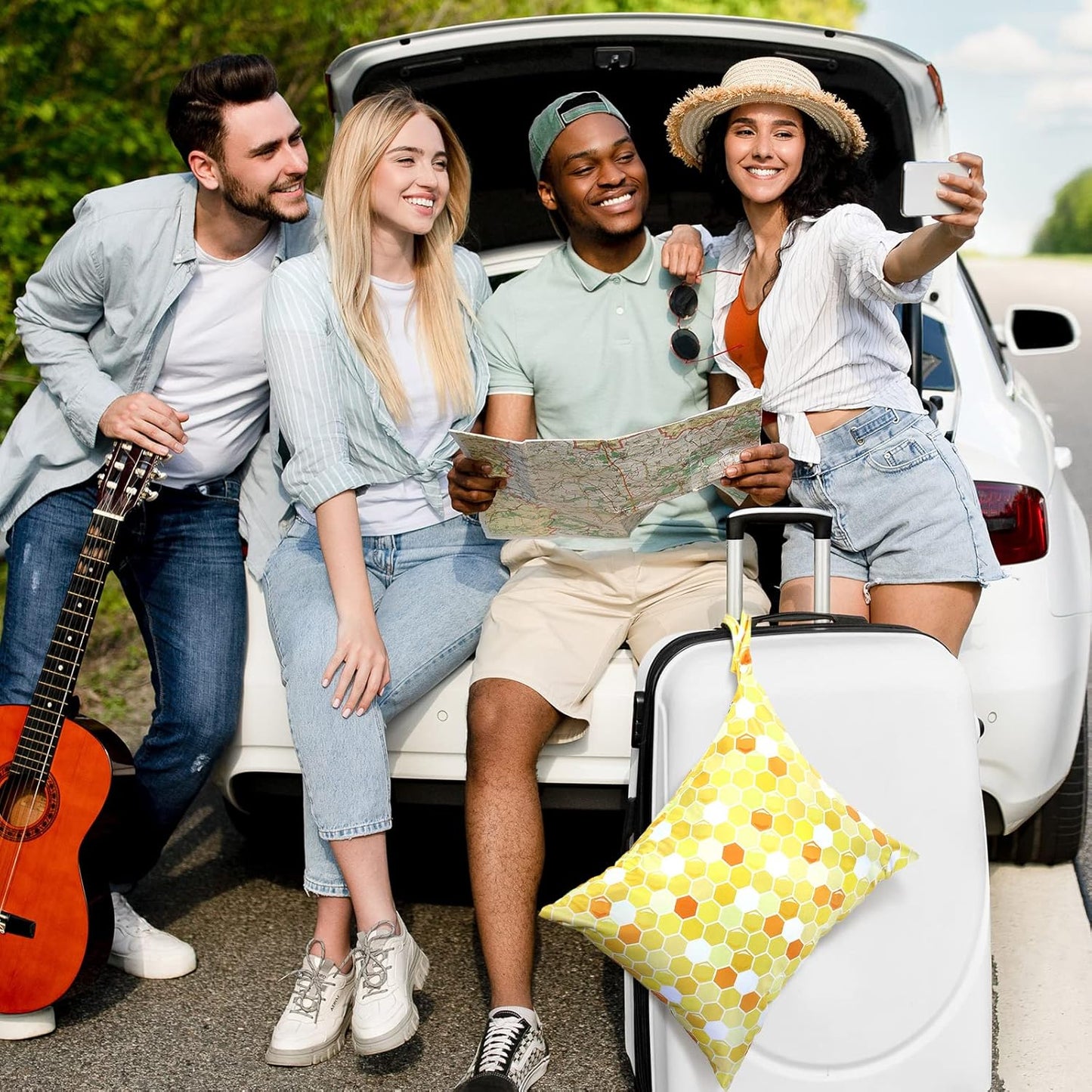 Shappy 2 Pcs Large Travel Laundry Bag Washable Waterproof Wet Dry Large Dirty Clothes Bag Bathing Workout(Bee Style)