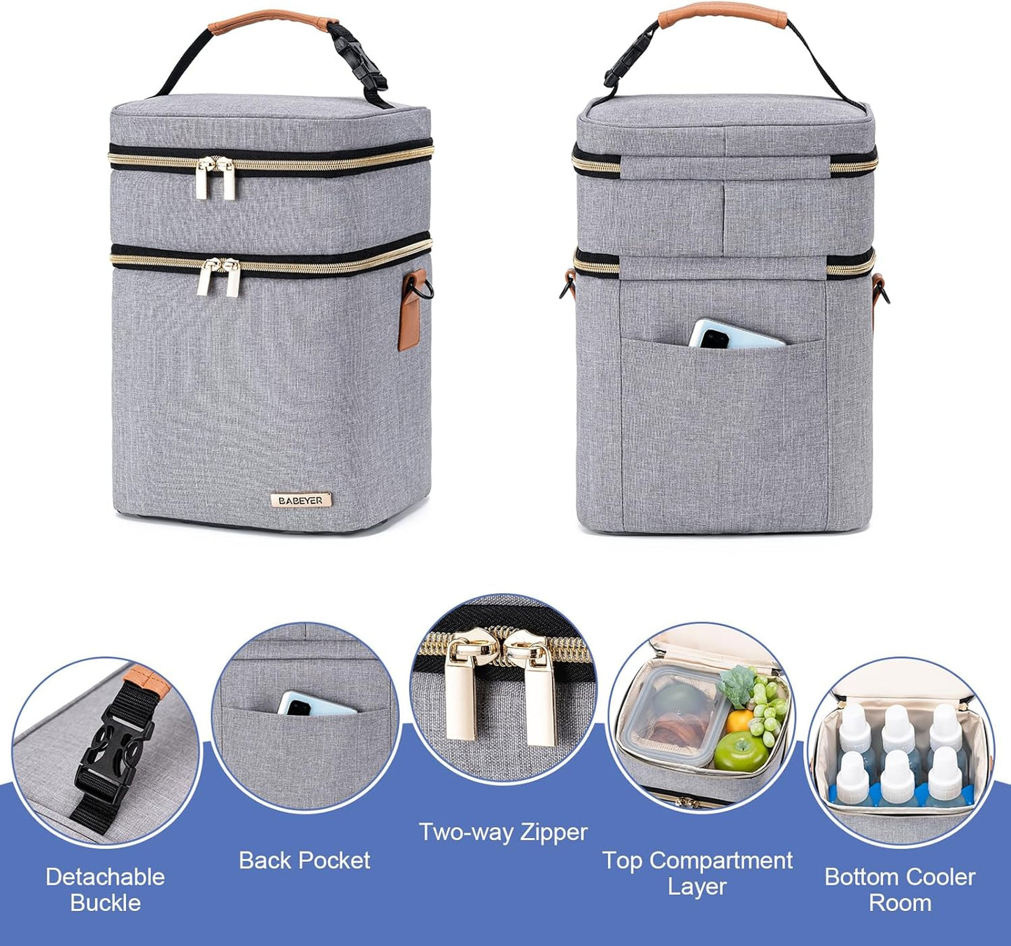 Breastmilk Cooler Bag with Ice Pack Fits 6 Baby Bottles Up to 9 Ounce