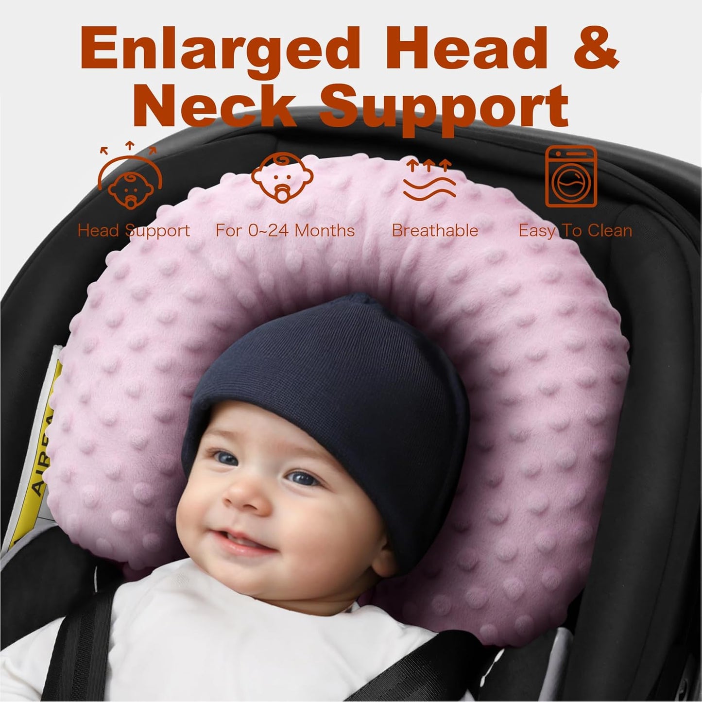 Pro Goleem Infant Car Seat Head Neck Body Support, Ultra-Soft Minky and Microfiber Newborn Car Seat Insert, Perfect for Car Seat, Stroller, 2-in-1 Reversible, Girls, Pink