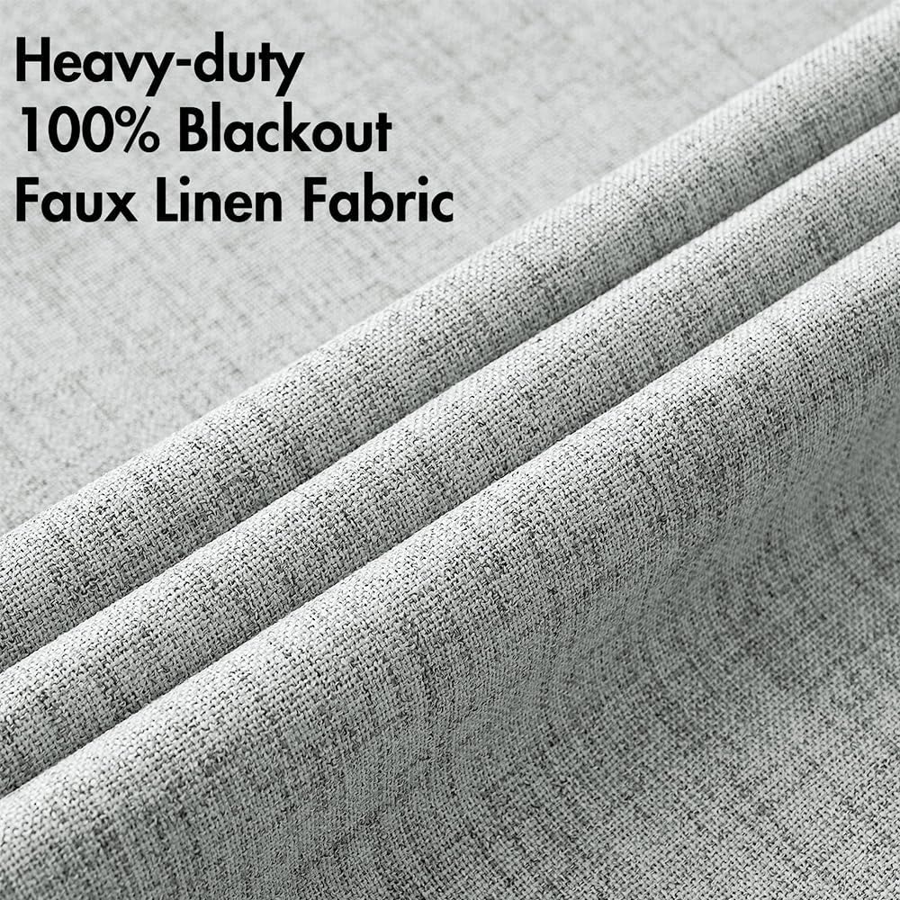 MIULEE 100% Blackout Linen Curtains for Bedroom Thermal Insulated Glacier Gray Grommet Room Darkening Curtains & Drapes for Living Room Nursery 52 x 84 Inch (2 Panels)