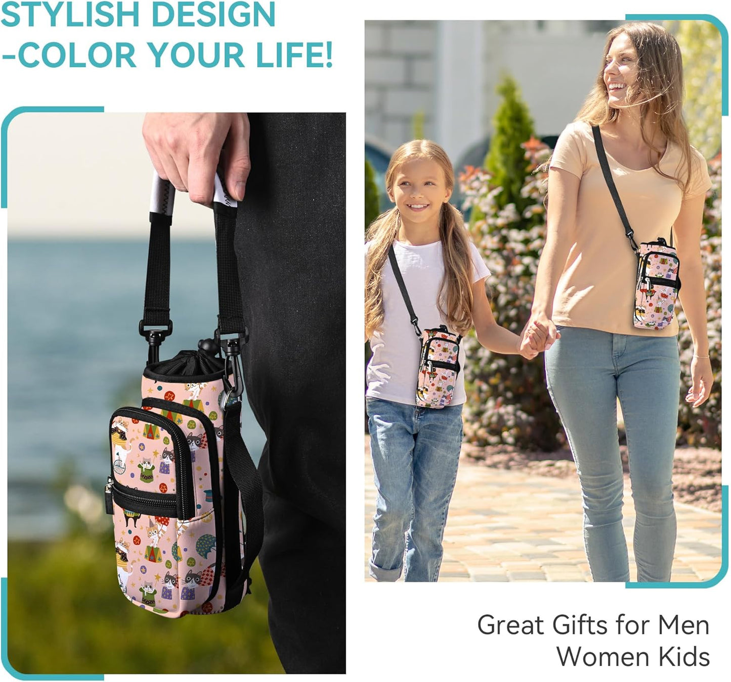 AUPET Water Bottle Sling Bag Sleeve Holder Carrier 25/32/40/64 oz,Insulated Crossbody Water Bottle Case Cover with Strap and Pockets for Men/Women Walking Hiking