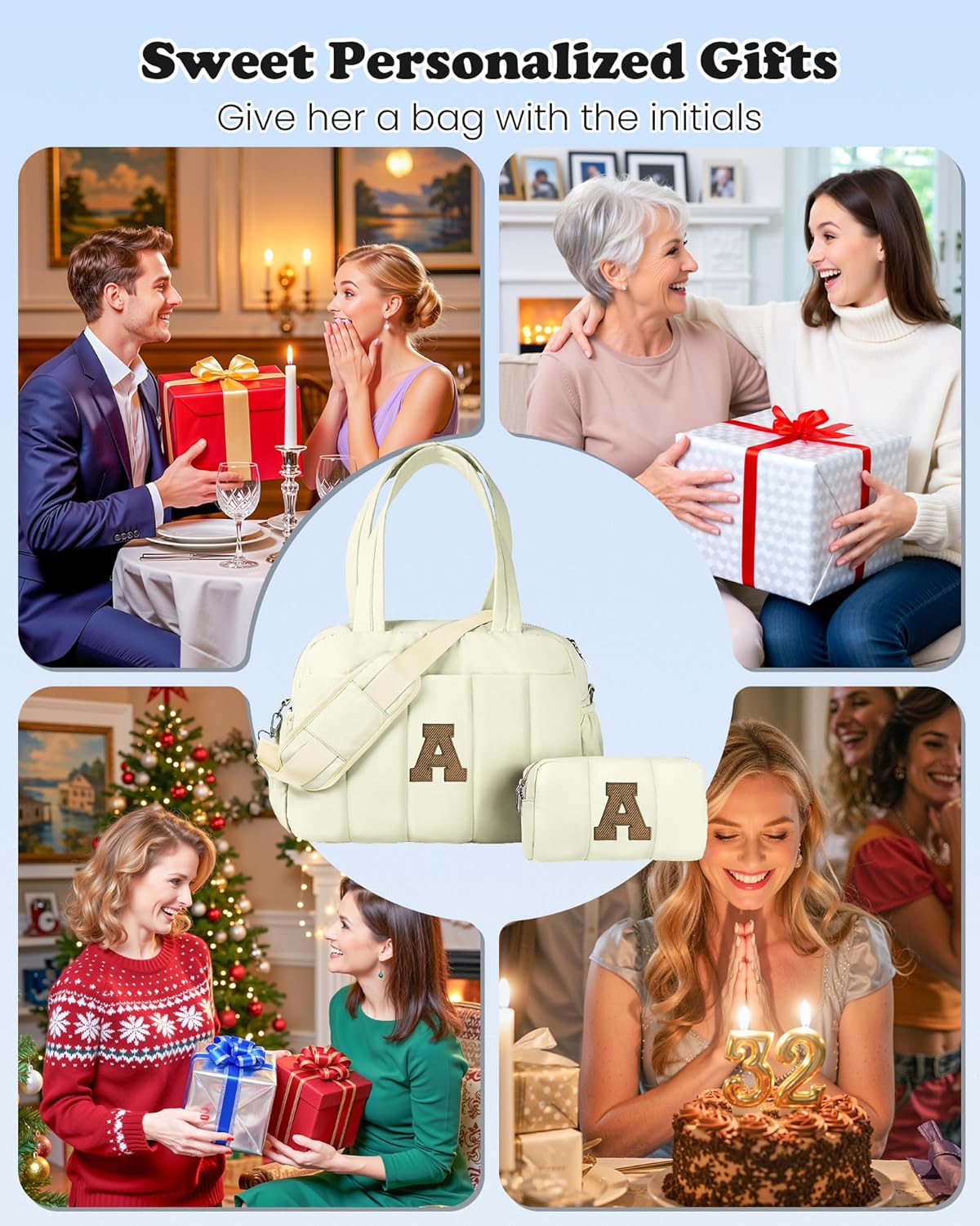 Duffle Bag for Travel Women, Travel Bags，Gifts for Girls-Initial Overnight Bag with Wet Pocket，Lightweight Weekender Bags Personalized Gym Tote with Makeup Pouch