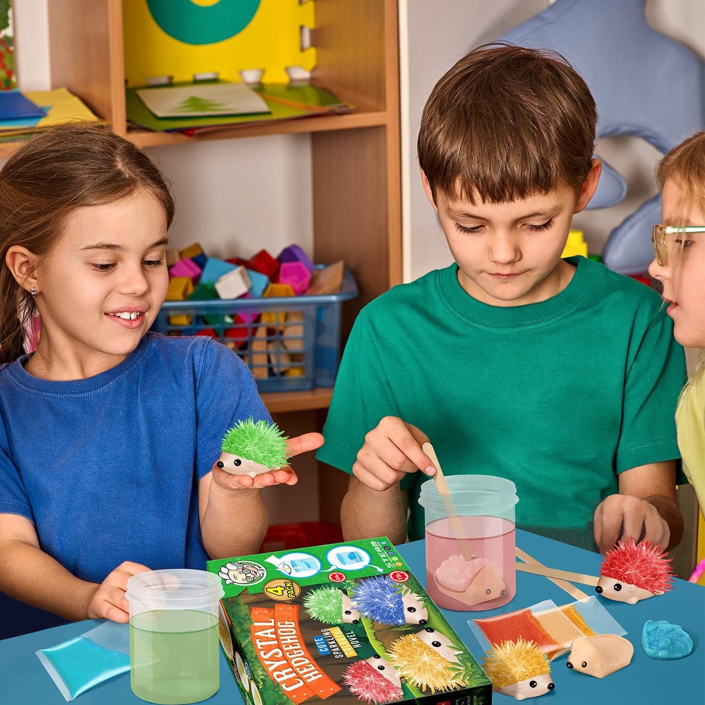 XXTOYS Crystal Growing Kit for Kids - 4 Vibrant Colored Hedgehog to Grow - Science Kits for Kids Age 6-8, Toys for Boys Age 8-12, Great Gifts Idea for 9 Year Old Girls, STEM Projects