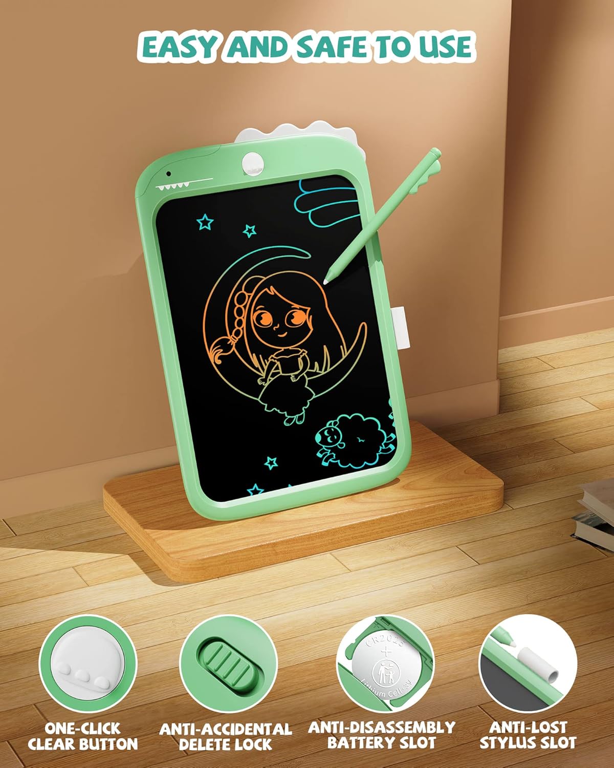 TEKFUN Toddler Boy Toys, LCD Writing Tablet for Kids, Doodle Board Dinosaur Toys, Travel Essentials Toys for 3 4 5 6 Year Old Boys Girls, Easter Birthday Christmas Gifts (10inch Green)