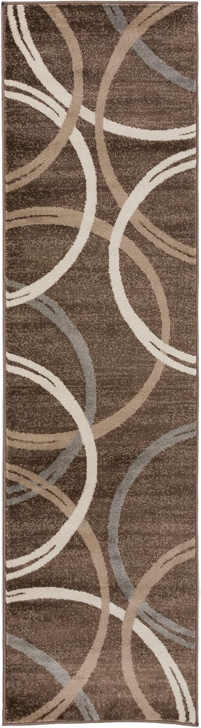 Rugshop Modern Wavy Circles Design Runner Rug 2'7" x 8' Brown