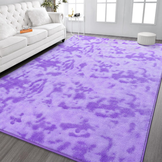 Kimicole 6x9 Washable Area Rugs for Living Room Bedroom, Large Low Pile Ulta-Thin Solid Color Rug, Non-Slip Soft Fluffy Carpet for Nursery Kids Room Dorm Room Home Decor (Purple)
