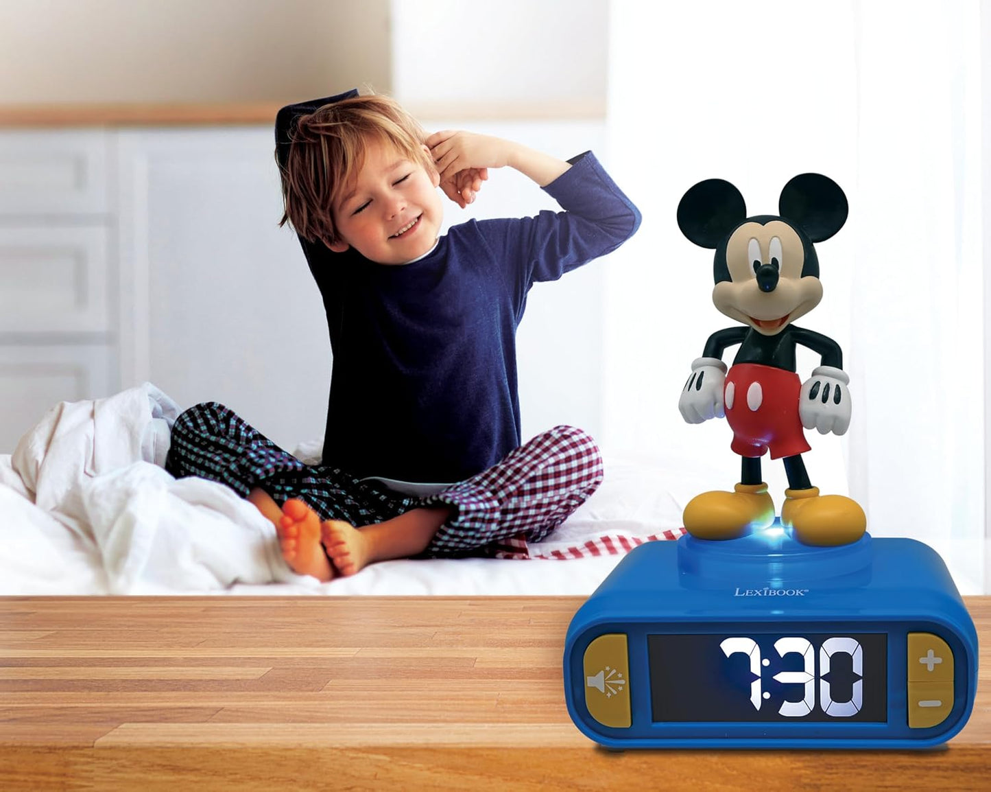 LEXiBOOK, Disney Mickey, Mickey Nightlight Alarm Clock, Sounds and Melodies, LCD Backlit Screen, Luminous, Snooze, Blue, RL800MCH